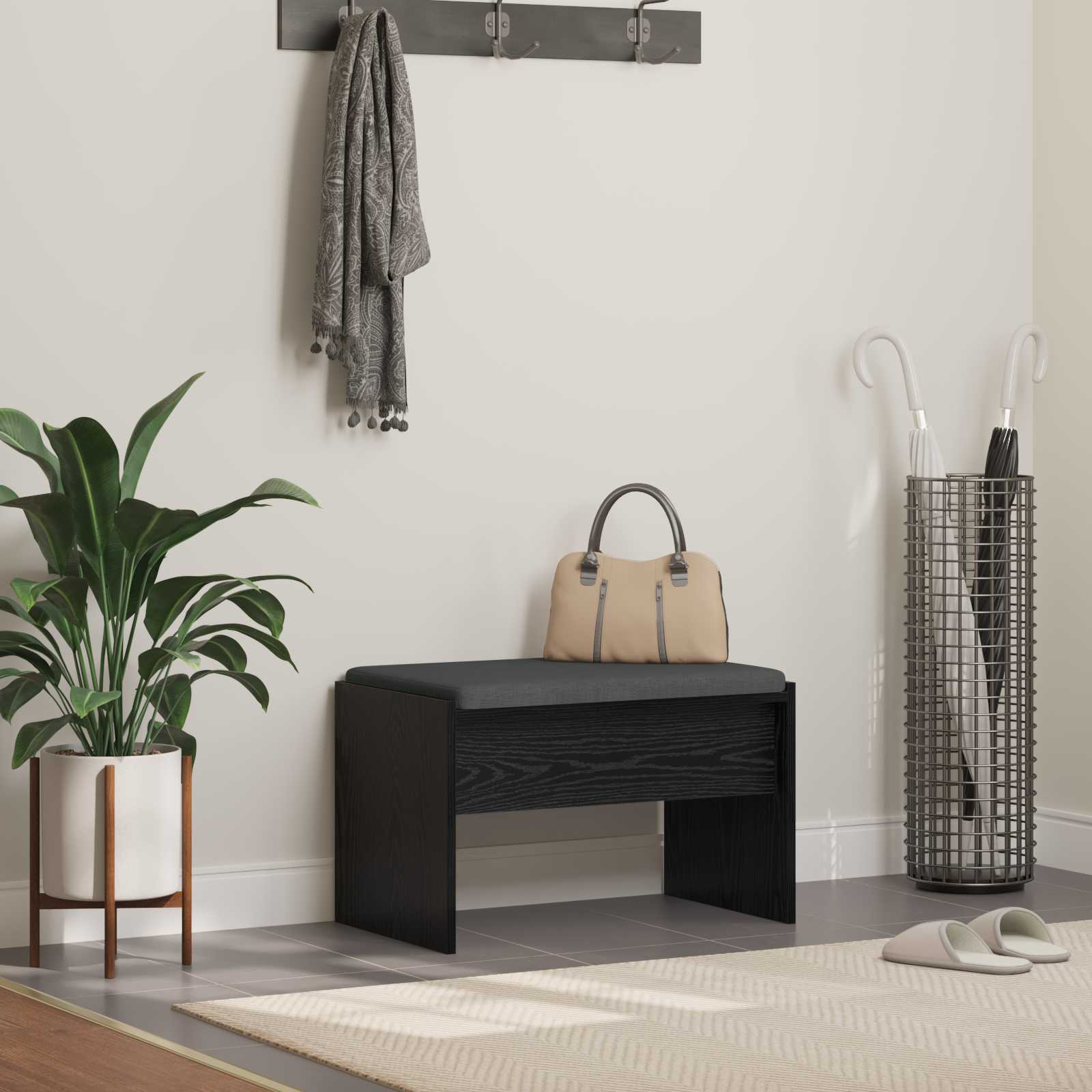 Halbank met kussen Zwart Eiken 63 x 38 x 40 cm is nu te koop bij PeponiXL, paradijselijk wonen!