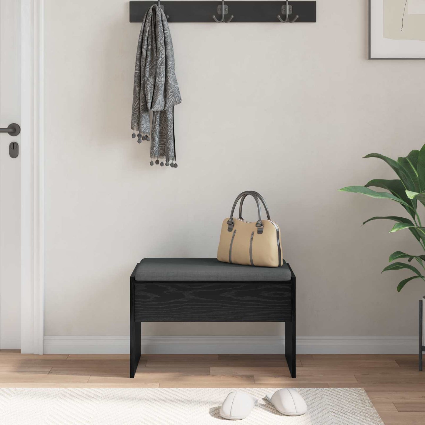 Halbank met kussen Zwart Eiken 63 x 38 x 40 cm is nu te koop bij PeponiXL, paradijselijk wonen!
