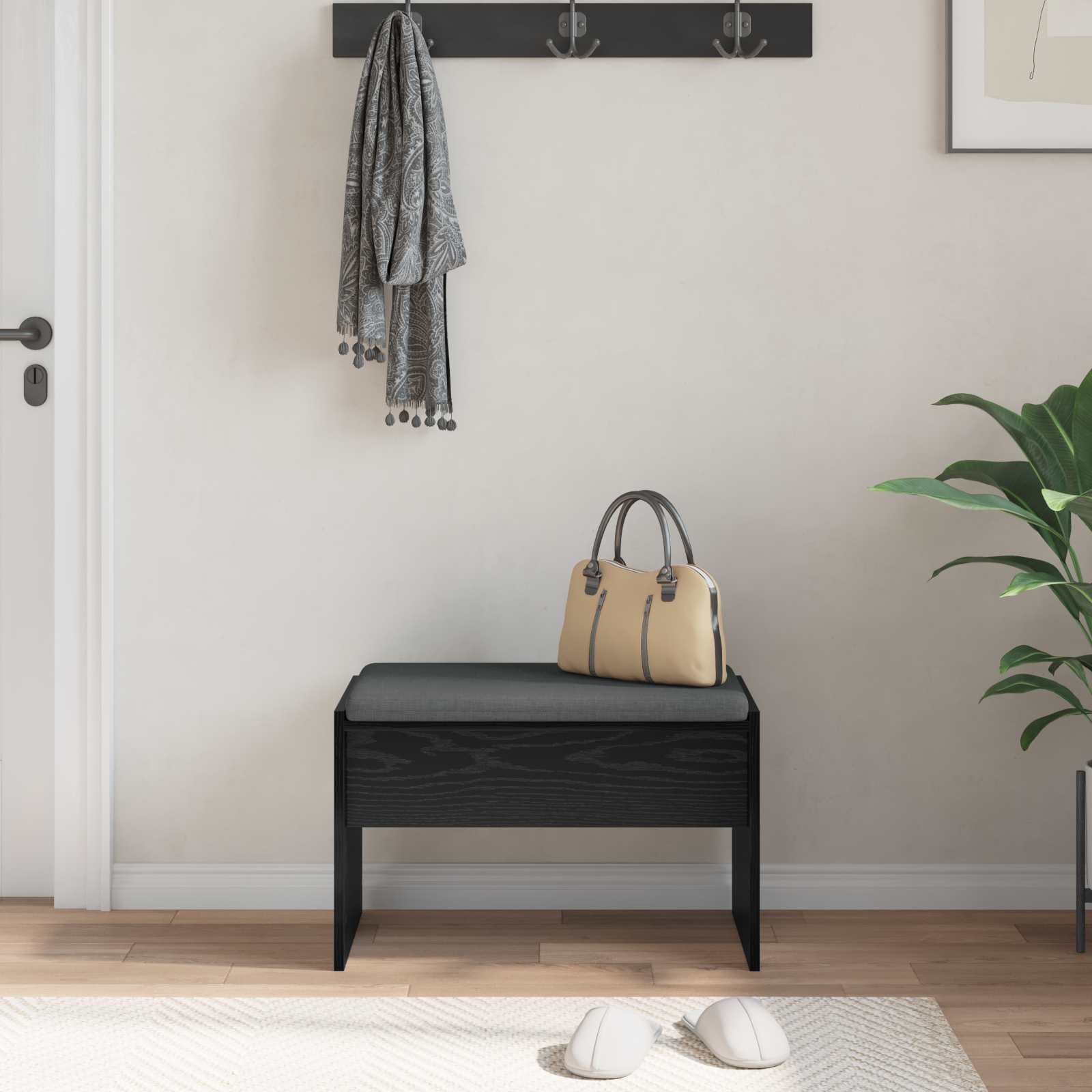 Halbank met kussen Zwart Eiken 63 x 38 x 40 cm is nu te koop bij PeponiXL, paradijselijk wonen!