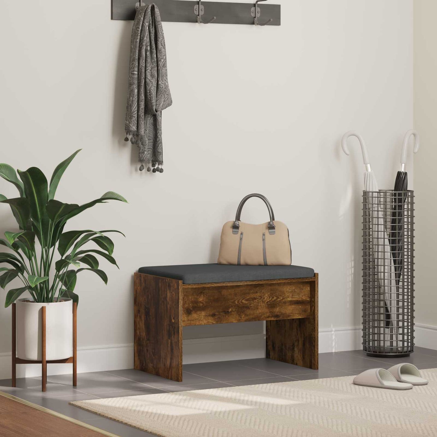 Halbank met kussen Gerookt eiken 63 x 38 x 40 cm is nu te koop bij PeponiXL, paradijselijk wonen!