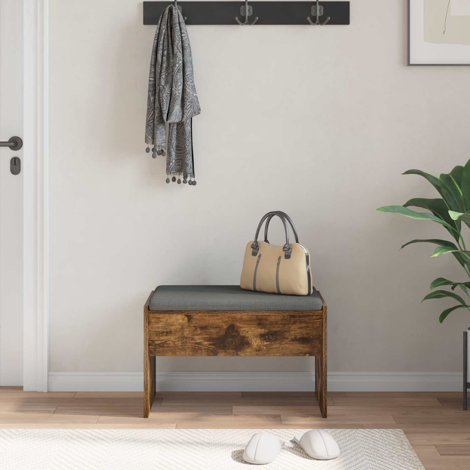 Halbank met kussen Gerookt eiken 63 x 38 x 40 cm is nu te koop bij PeponiXL, paradijselijk wonen!