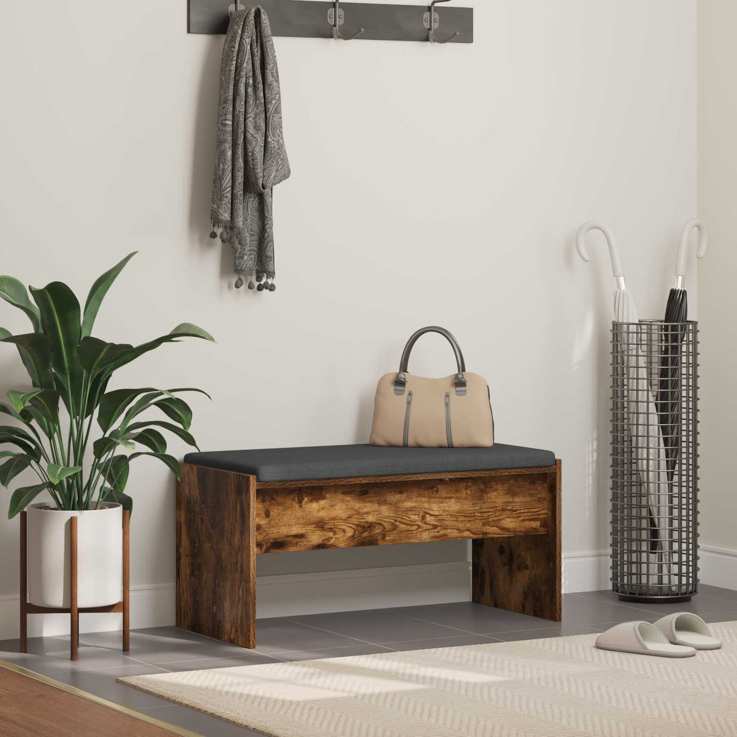 Halbank met kussen Gerookt eiken 83 x 38 x 40 cm is nu te koop bij PeponiXL, paradijselijk wonen!