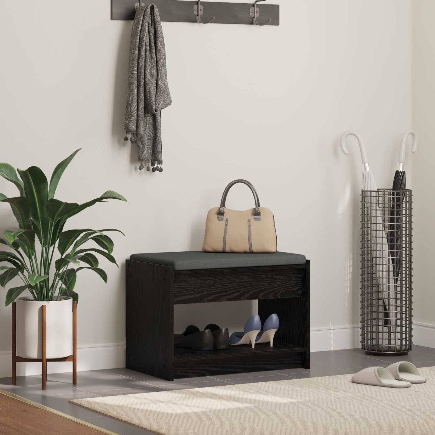 Halbank met kussen met plank Zwarte Eik 63 x 38 x 45 cm is nu te koop bij PeponiXL, paradijselijk wonen!