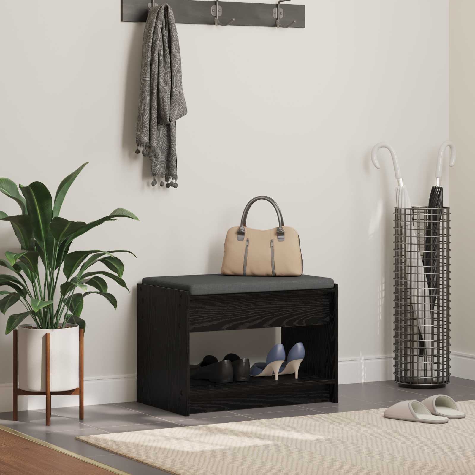 Halbank met kussen met plank Zwarte Eik 63 x 38 x 45 cm is nu te koop bij PeponiXL, paradijselijk wonen!