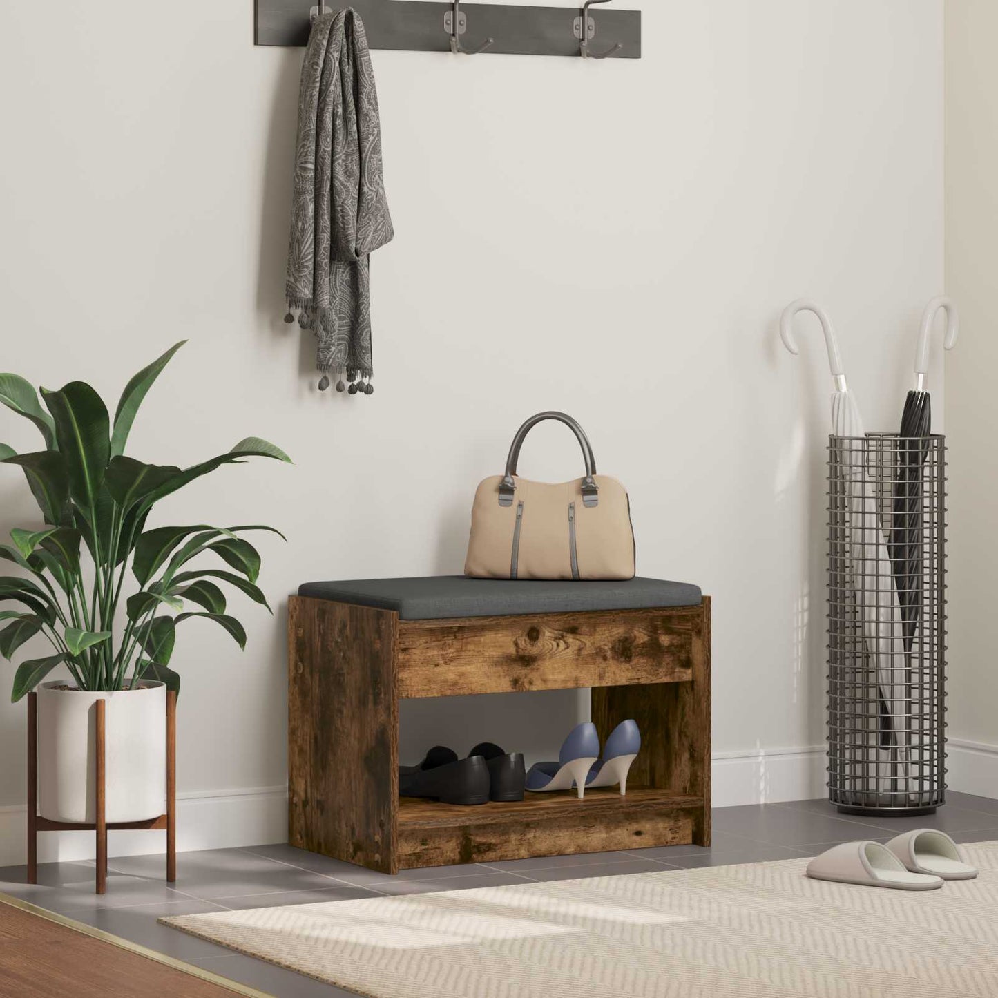 Halbank met kussen met plank Gerookte Eik 63 x 38 x 45 cm is nu te koop bij PeponiXL, paradijselijk wonen!