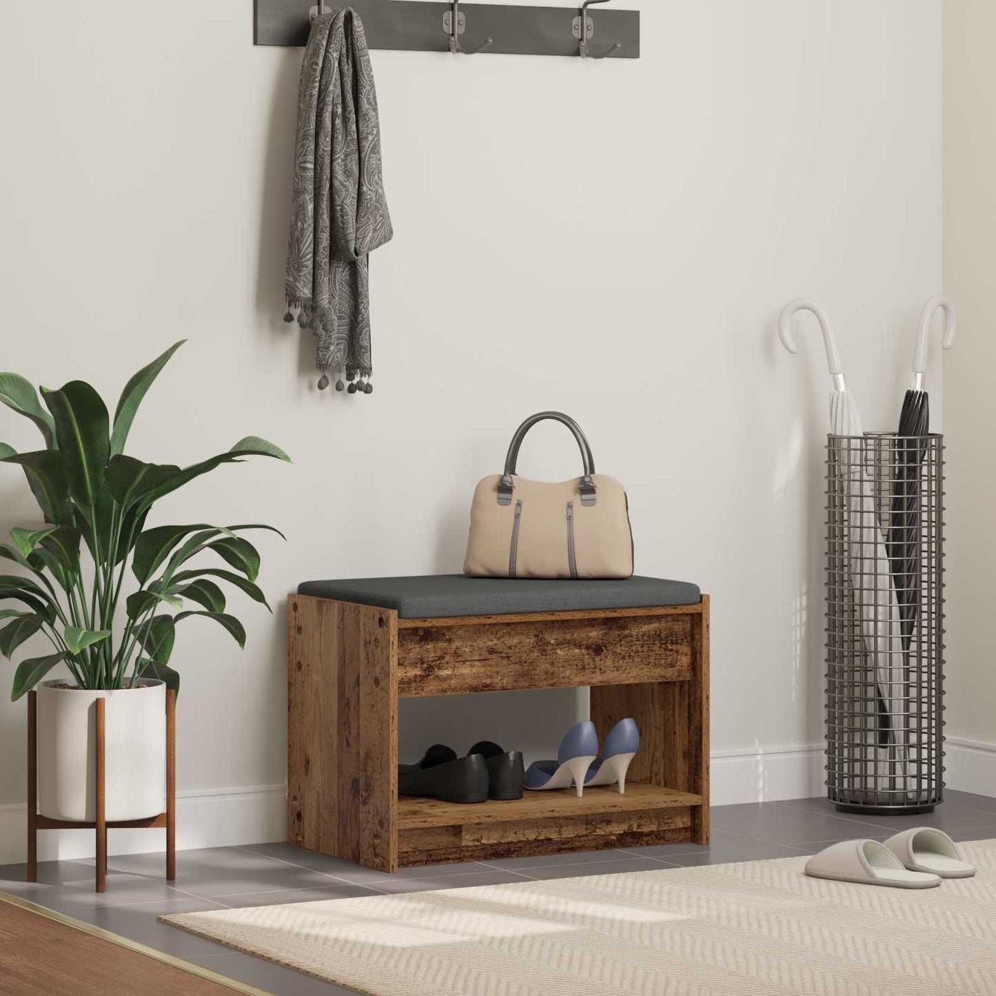 Halbank Oudhout 63 x 38 x 45 cm Geïndustrialiseerd hout en stof is nu te koop bij PeponiXL, paradijselijk wonen!