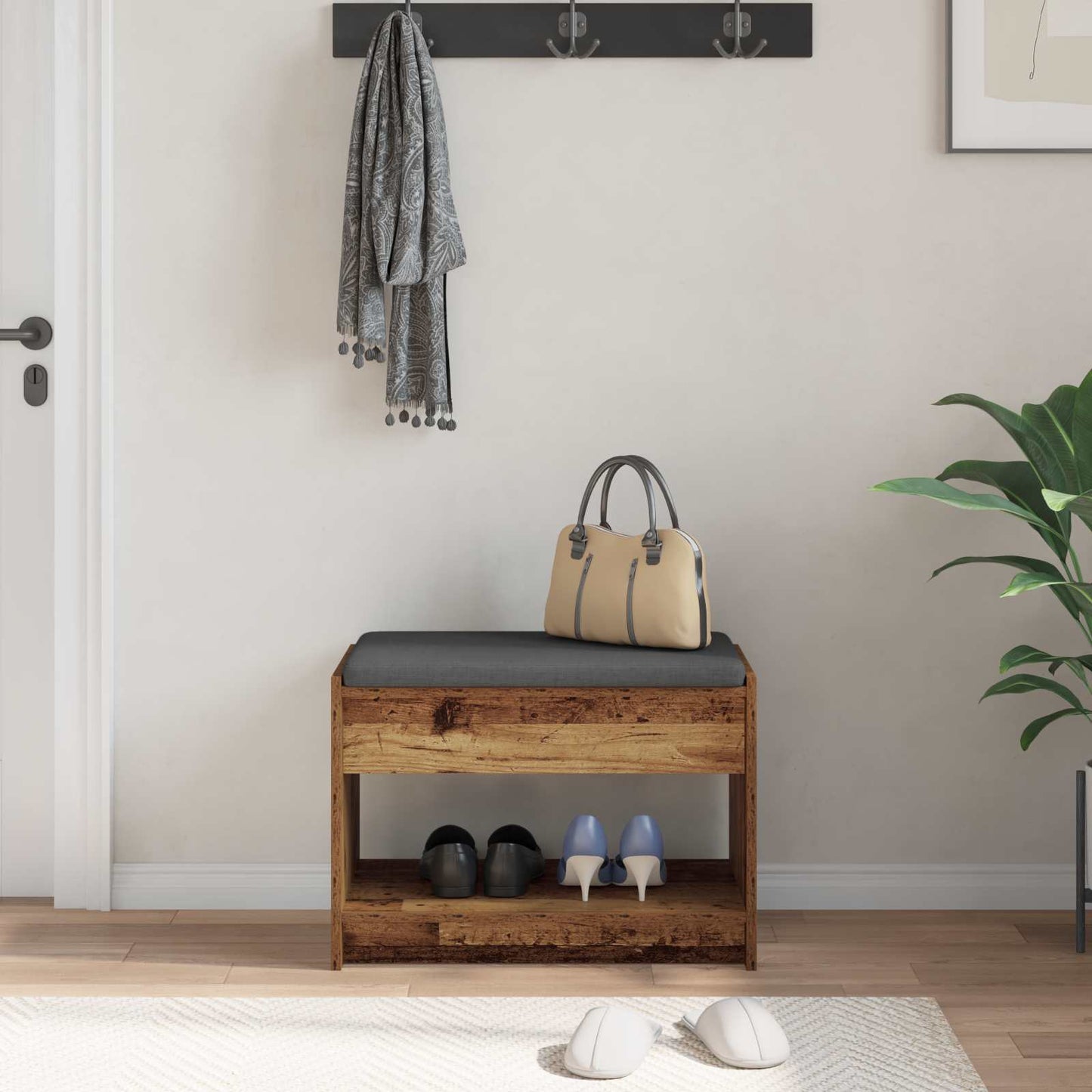 Halbank Oudhout 63 x 38 x 45 cm Geïndustrialiseerd hout en stof is nu te koop bij PeponiXL, paradijselijk wonen!