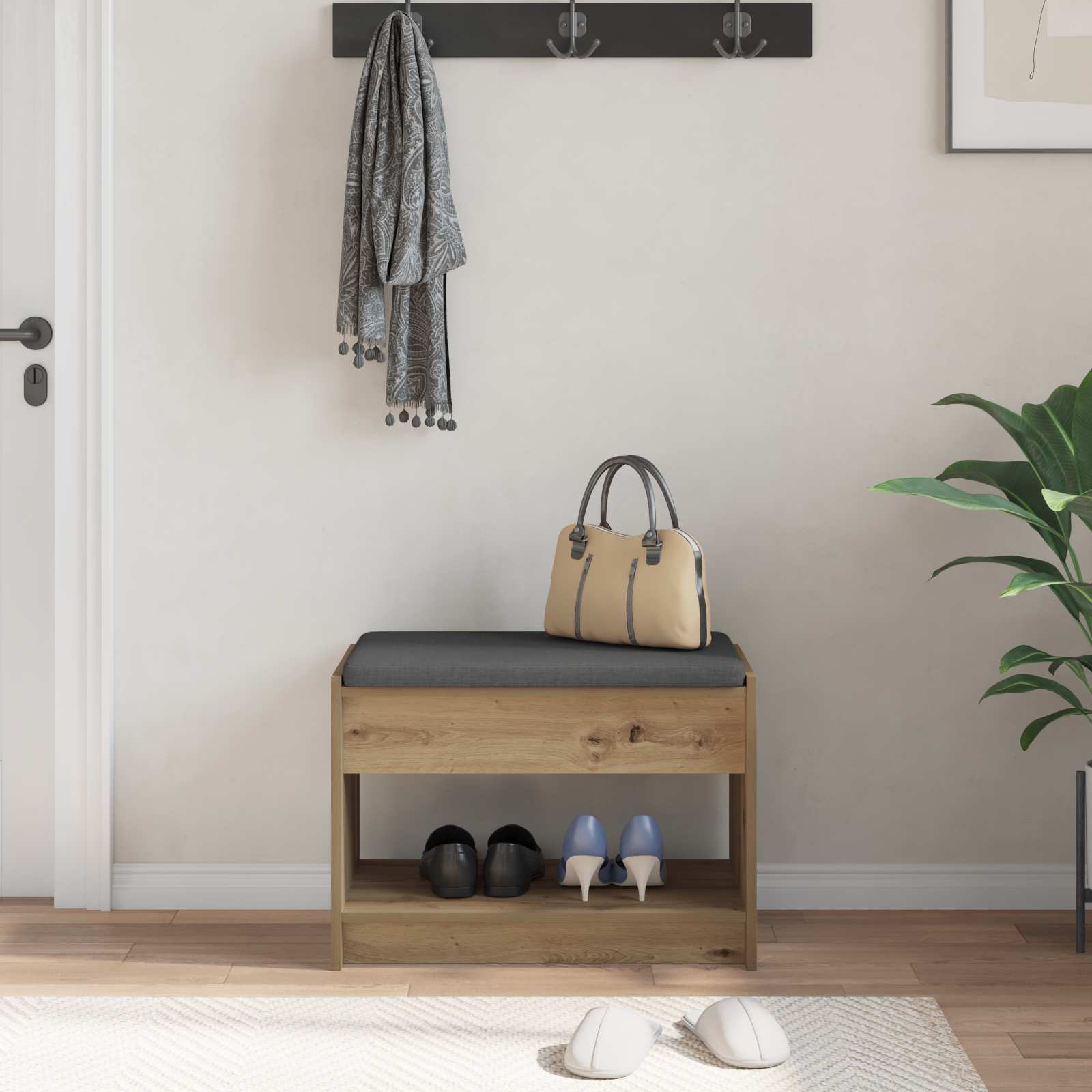 Halbank met kussen met plank Artisan Eik 63 x 38 x 45 cm is nu te koop bij PeponiXL, paradijselijk wonen!