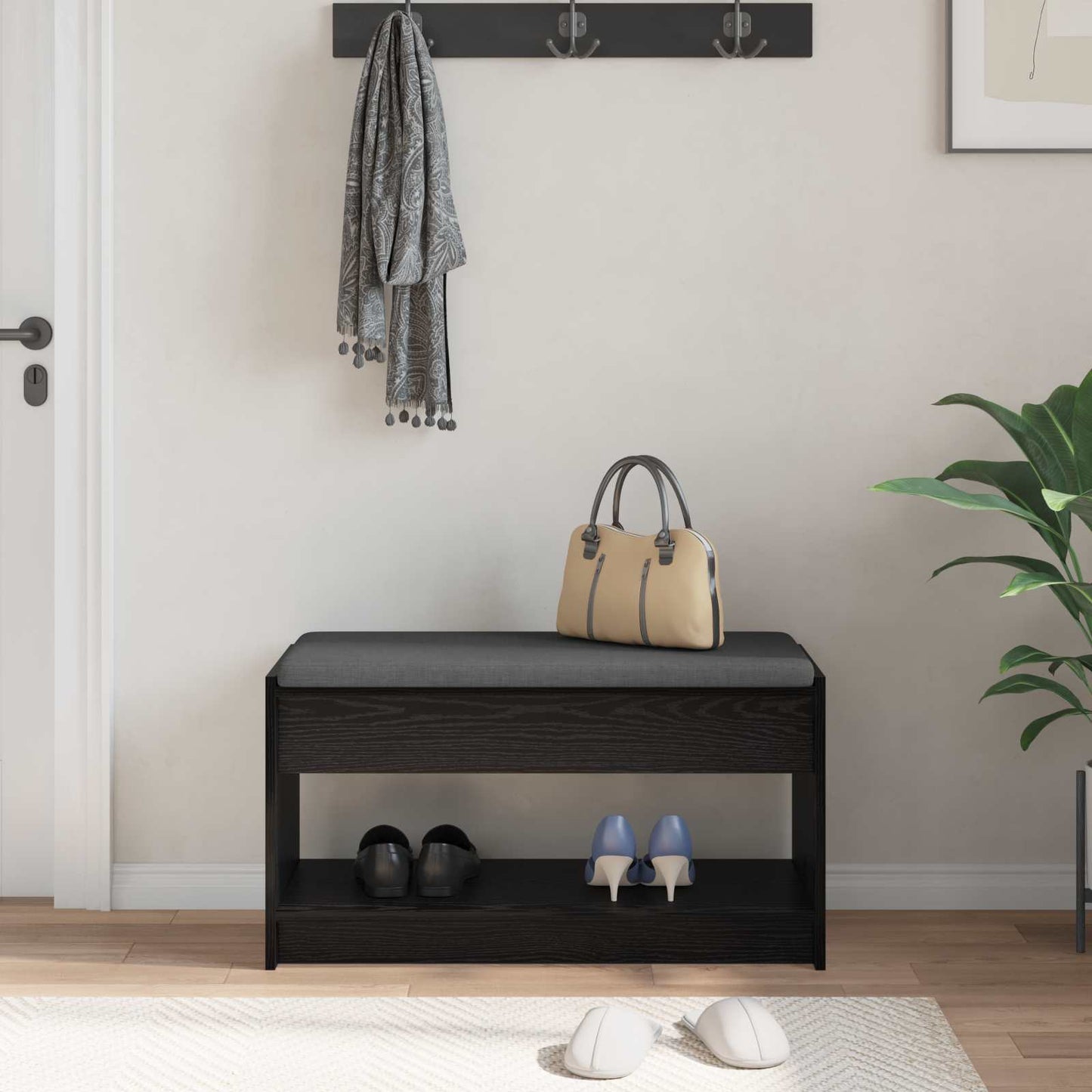 Halbank met kussen met plank Zwarte Eik 83 x 38 x 45 cm is nu te koop bij PeponiXL, paradijselijk wonen!