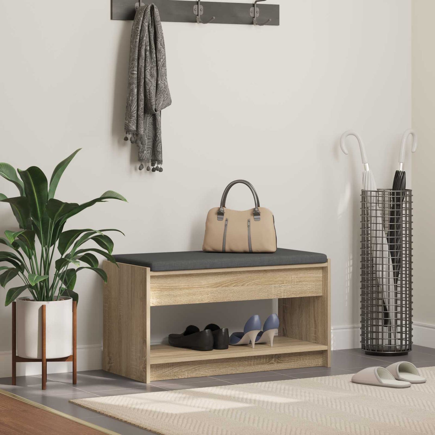 Halbank met kussen met plank Sonoma Eiken 83 x 38 x 45 cm is nu te koop bij PeponiXL, paradijselijk wonen!