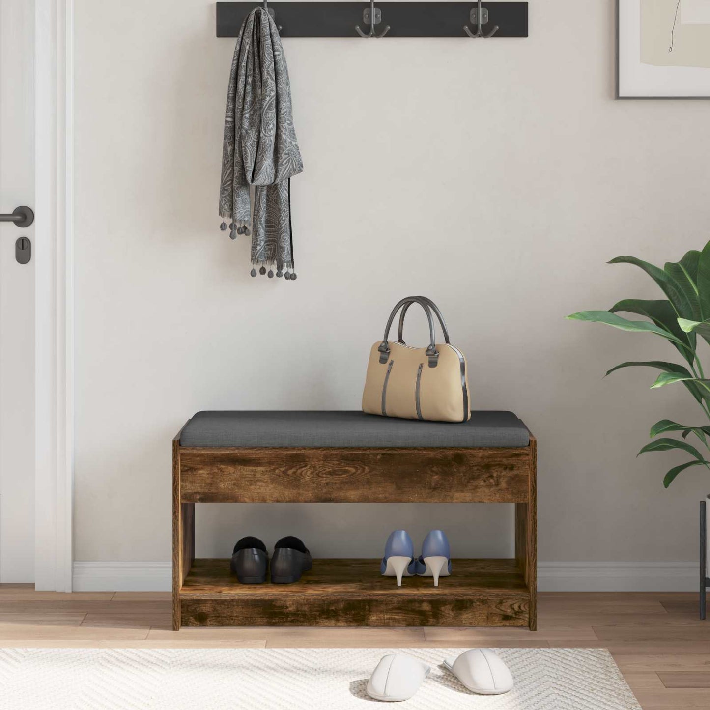 Halbank met kussen met plank Gerookte Eik 83 x 38 x 45 cm is nu te koop bij PeponiXL, paradijselijk wonen!