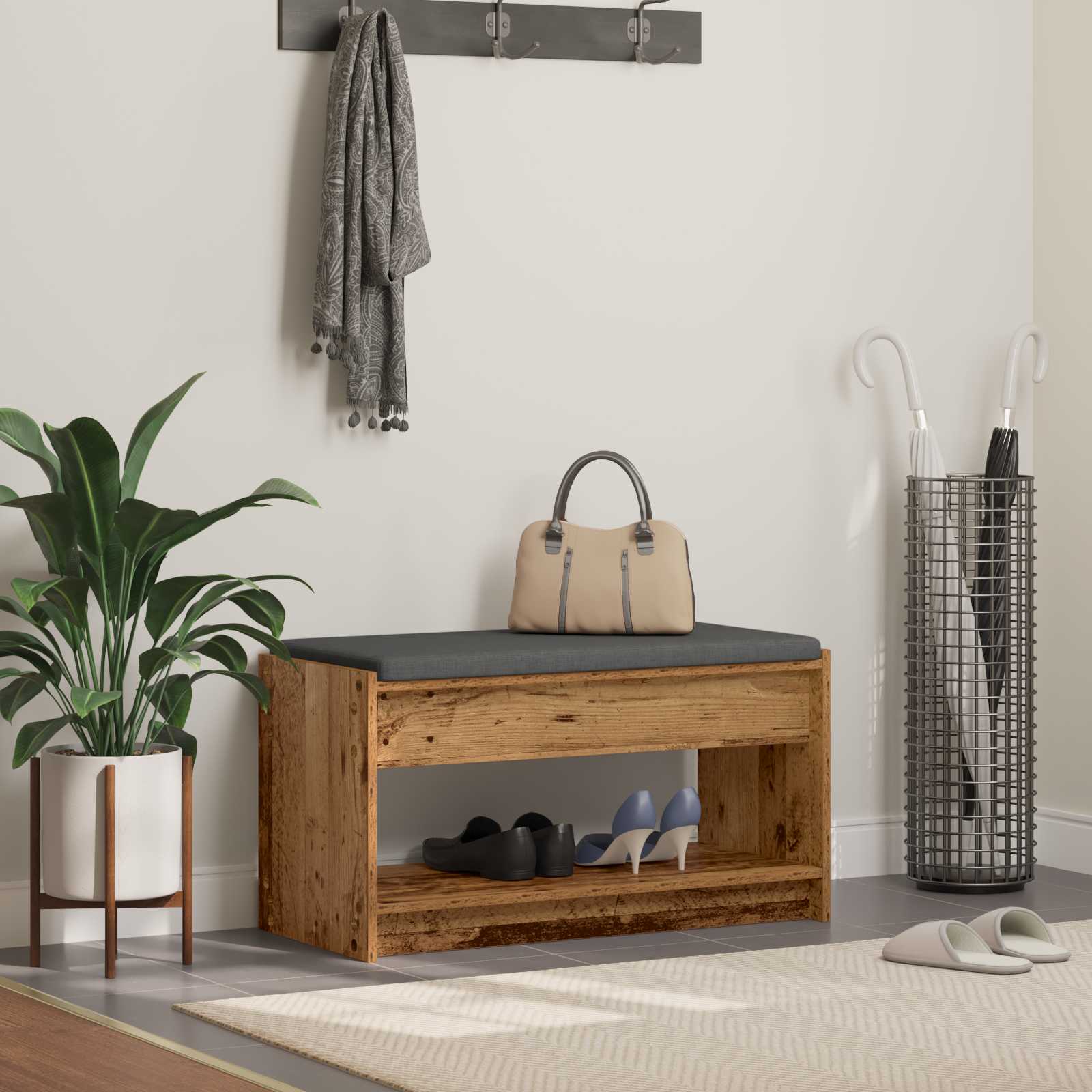 Halbank Oudhout 83 x 38 x 45 cm Geïndustrialiseerd hout en stof is nu te koop bij PeponiXL, paradijselijk wonen!