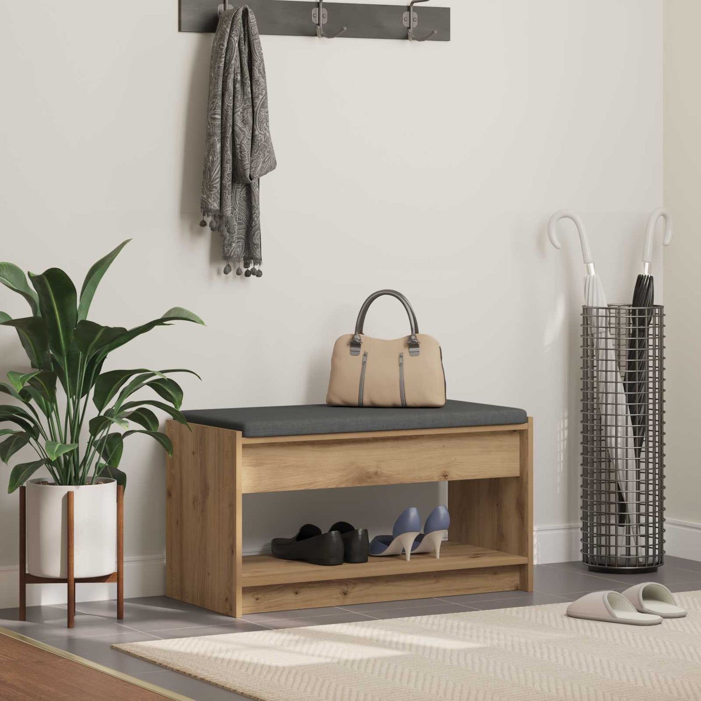 Halbank met kussen met plank Artisan Eik 83 x 38 x 45 cm is nu te koop bij PeponiXL, paradijselijk wonen!