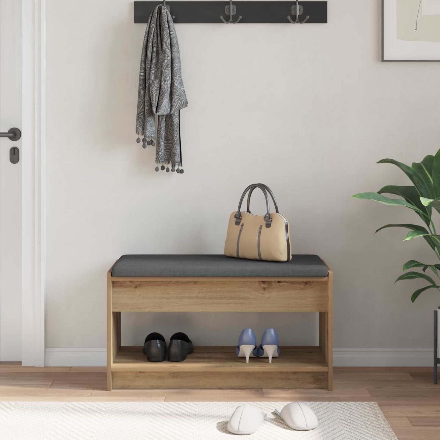 Halbank met kussen met plank Artisan Eik 83 x 38 x 45 cm is nu te koop bij PeponiXL, paradijselijk wonen!