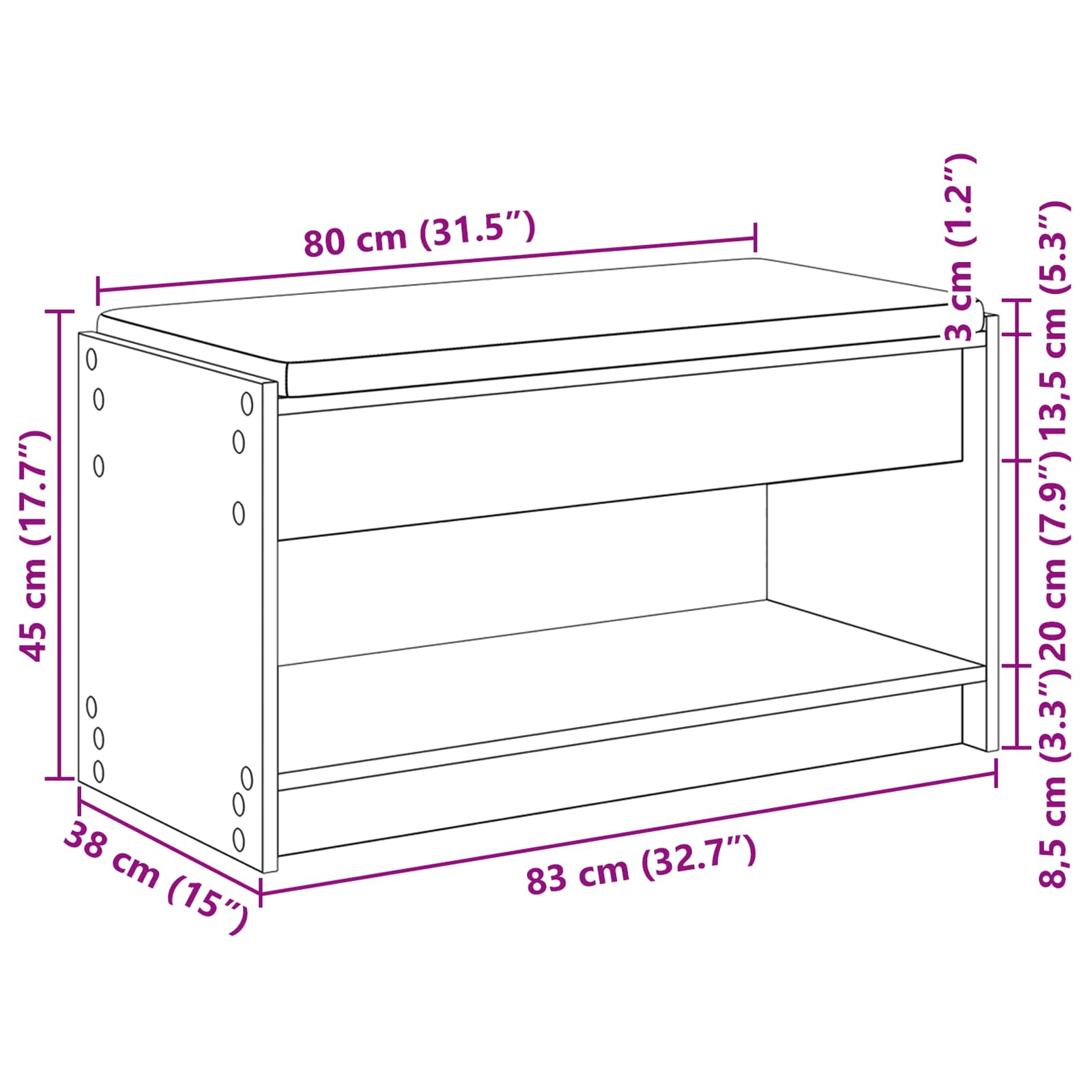 Halbank met kussen met plank Artisan Eik 83 x 38 x 45 cm is nu te koop bij PeponiXL, paradijselijk wonen!