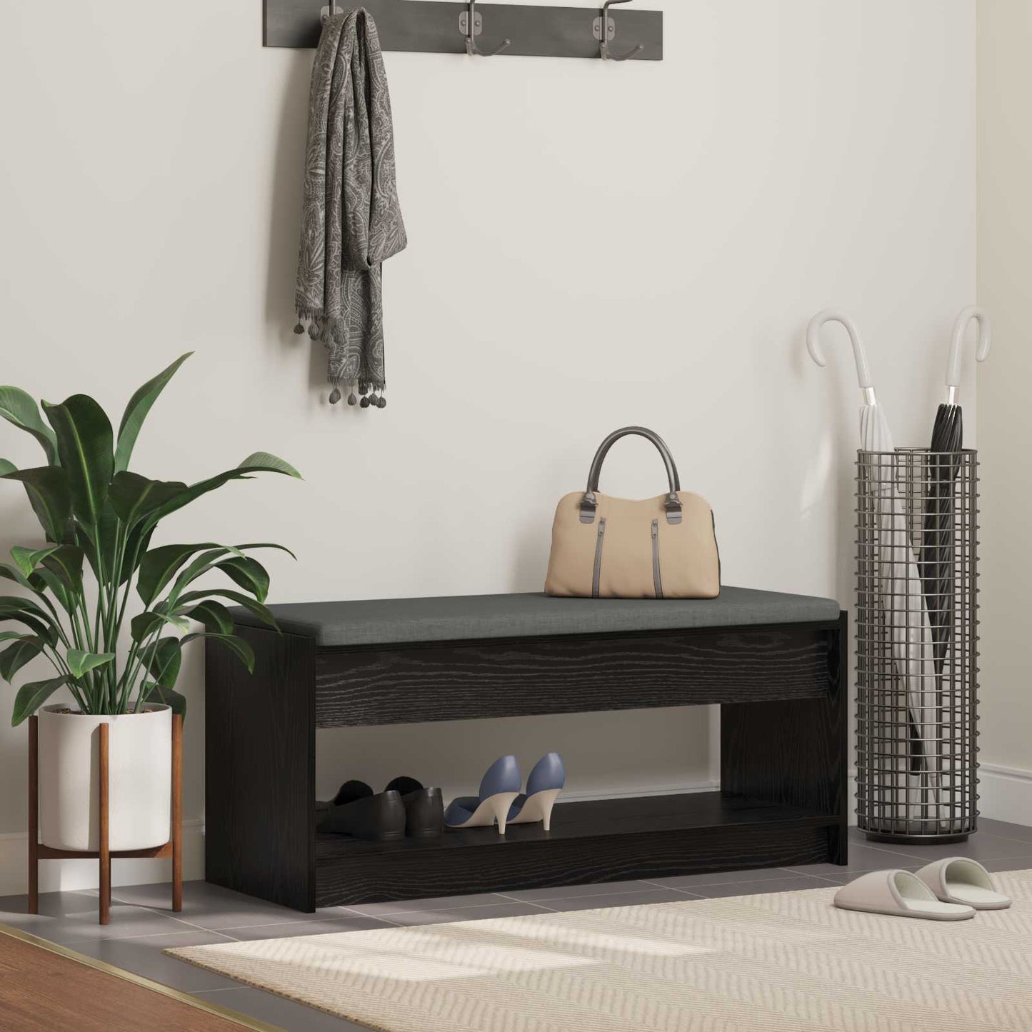 Halbank met kussen met plank Zwarte Eik 103 x 38 x 45 cm is nu te koop bij PeponiXL, paradijselijk wonen!
