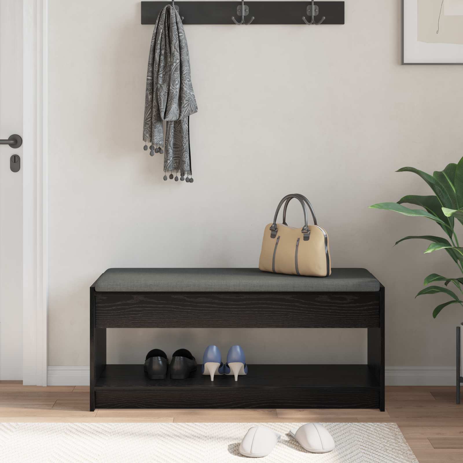 Halbank met kussen met plank Zwarte Eik 103 x 38 x 45 cm is nu te koop bij PeponiXL, paradijselijk wonen!