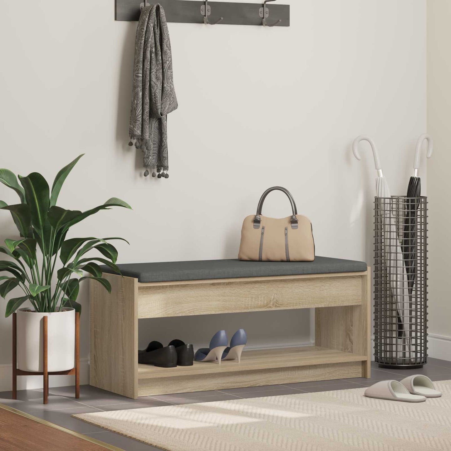 Halbank met kussen met plank Sonoma Eiken 103 x 38 x 45 cm is nu te koop bij PeponiXL, paradijselijk wonen!