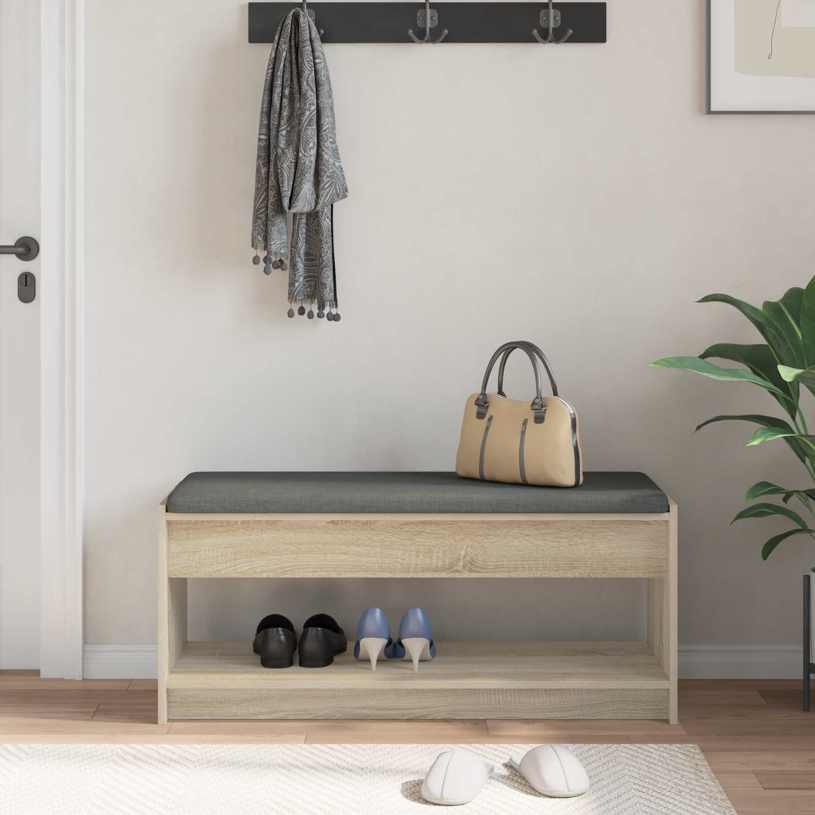 Halbank met kussen met plank Sonoma Eiken 103 x 38 x 45 cm is nu te koop bij PeponiXL, paradijselijk wonen!