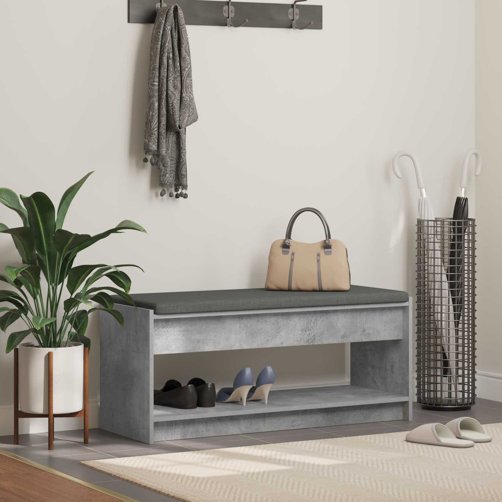 Halbank met kussen met plank Beton Grijs 103 x 38 x 45 cm is nu te koop bij PeponiXL, paradijselijk wonen!