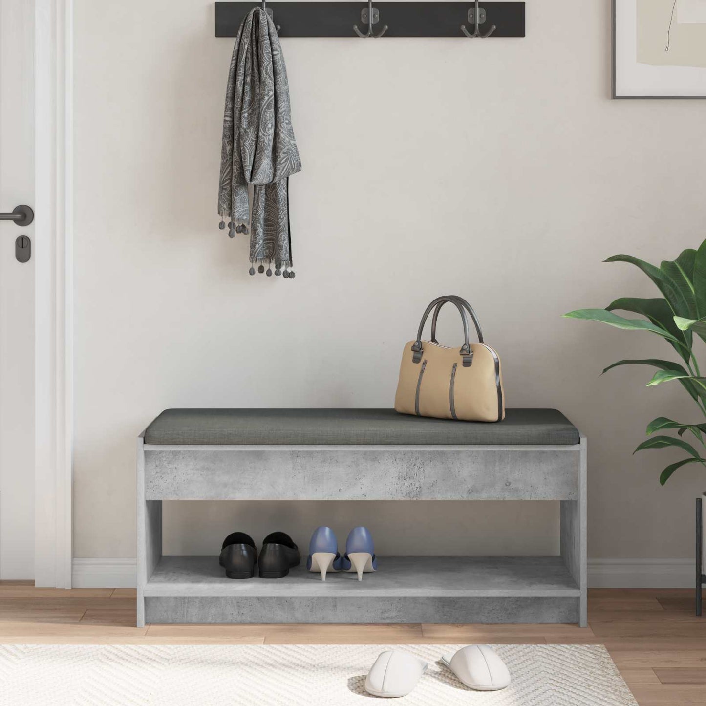 Halbank met kussen met plank Beton Grijs 103 x 38 x 45 cm is nu te koop bij PeponiXL, paradijselijk wonen!