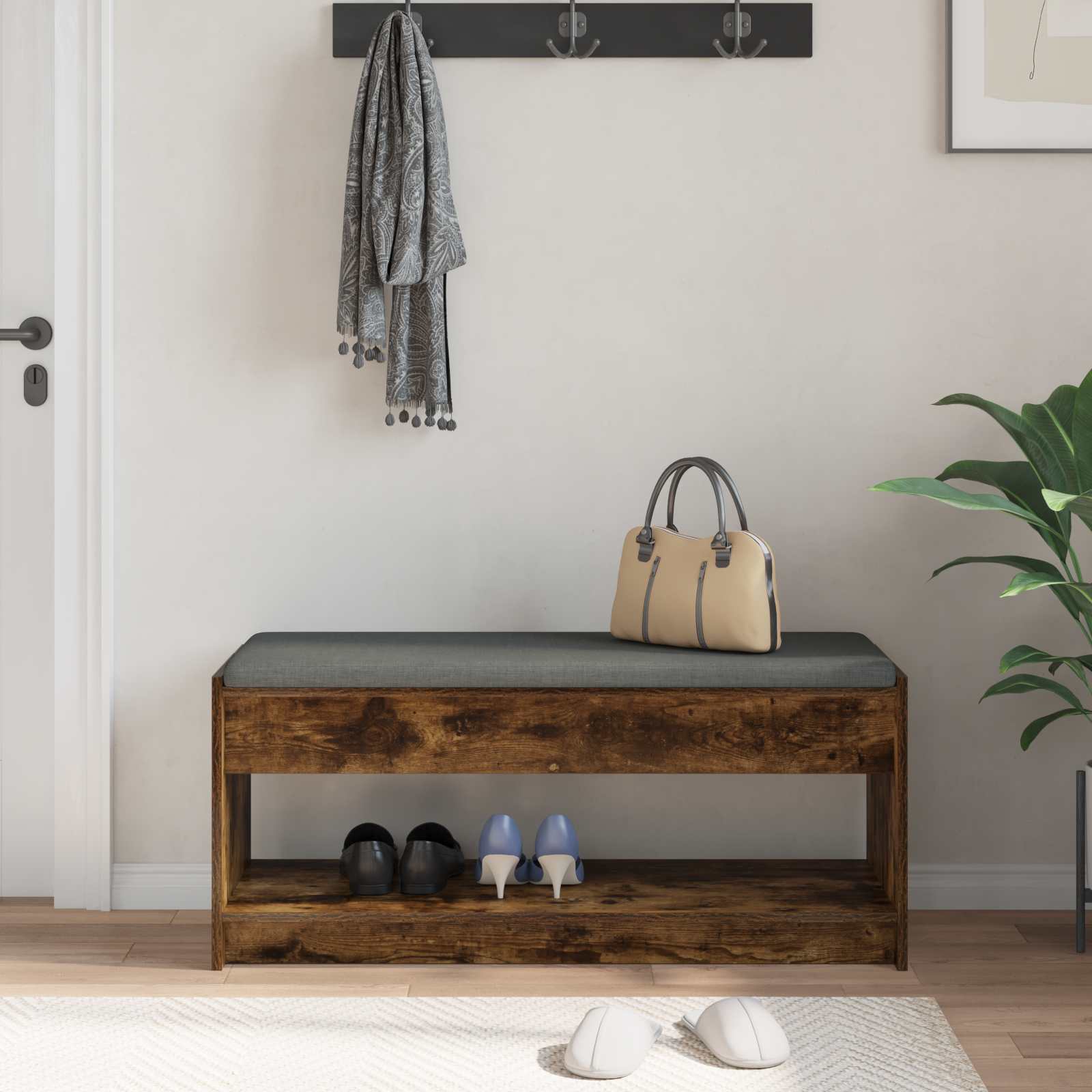 Halbank met kussen met plank Gerookte Eik 103 x 38 x 45 cm is nu te koop bij PeponiXL, paradijselijk wonen!