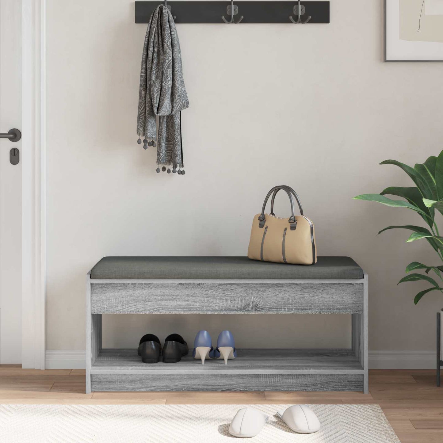 Halbank met kussen met plank Grijze Sonoma 103 x 38 x 45 cm is nu te koop bij PeponiXL, paradijselijk wonen!