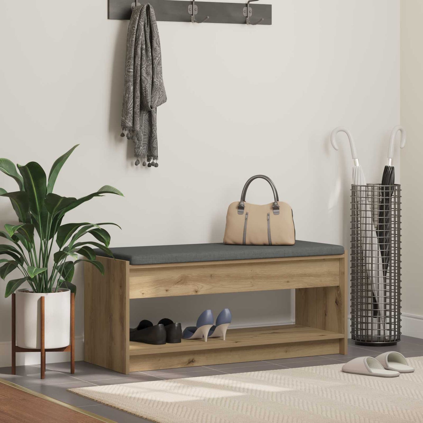 Halbank met kussen met plank Artisan Eik 103 x 38 x 45 cm is nu te koop bij PeponiXL, paradijselijk wonen!