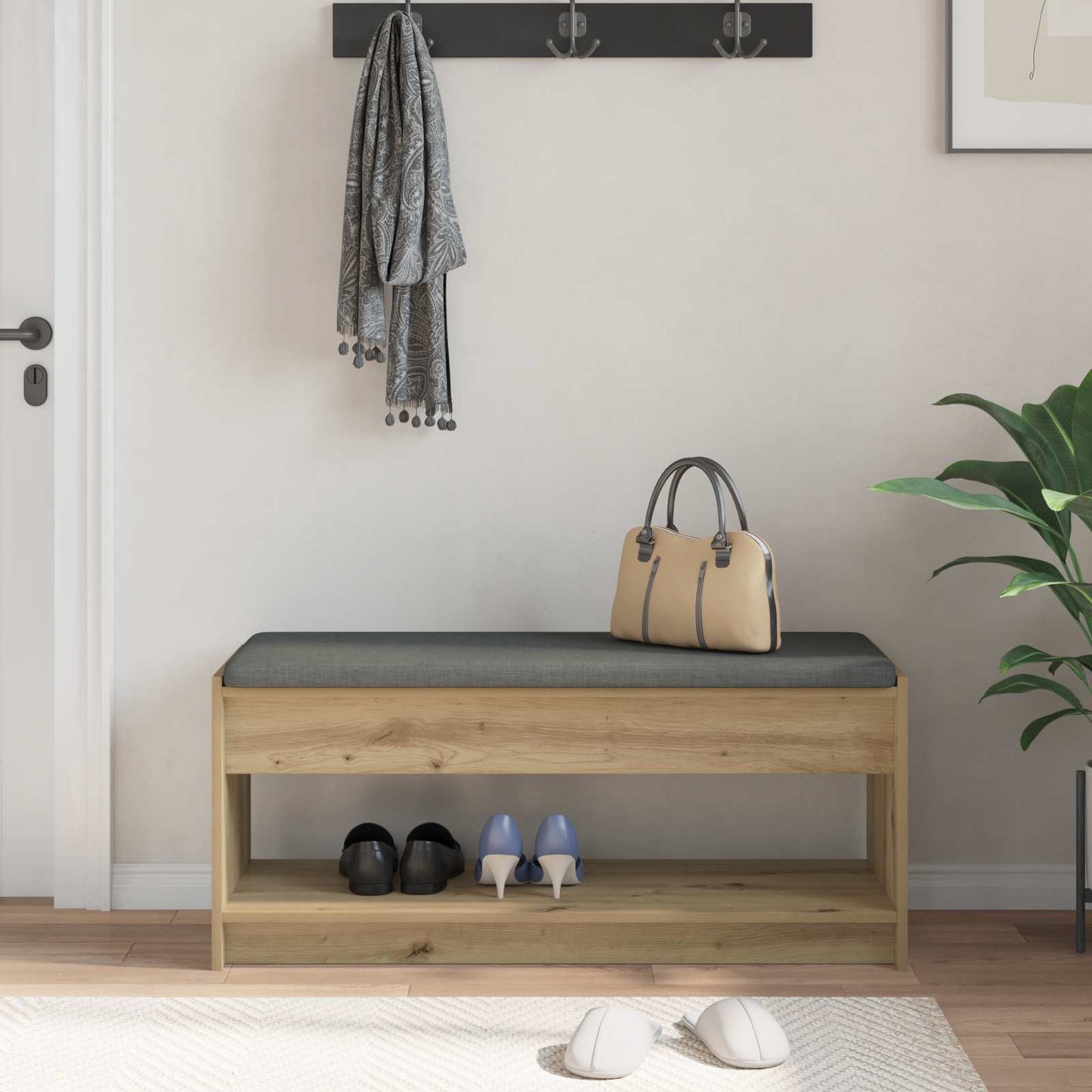 Halbank met kussen met plank Artisan Eik 103 x 38 x 45 cm is nu te koop bij PeponiXL, paradijselijk wonen!