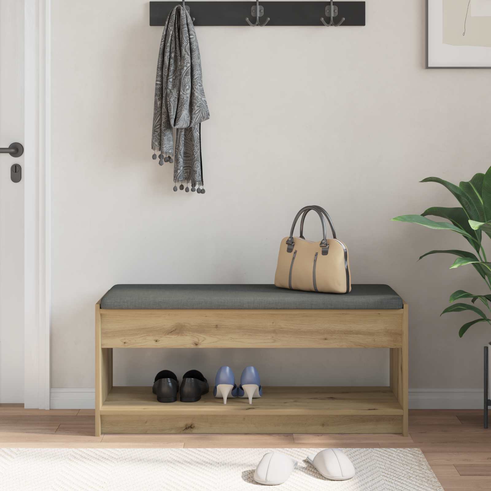 Halbank met kussen met plank Artisan Eik 103 x 38 x 45 cm is nu te koop bij PeponiXL, paradijselijk wonen!