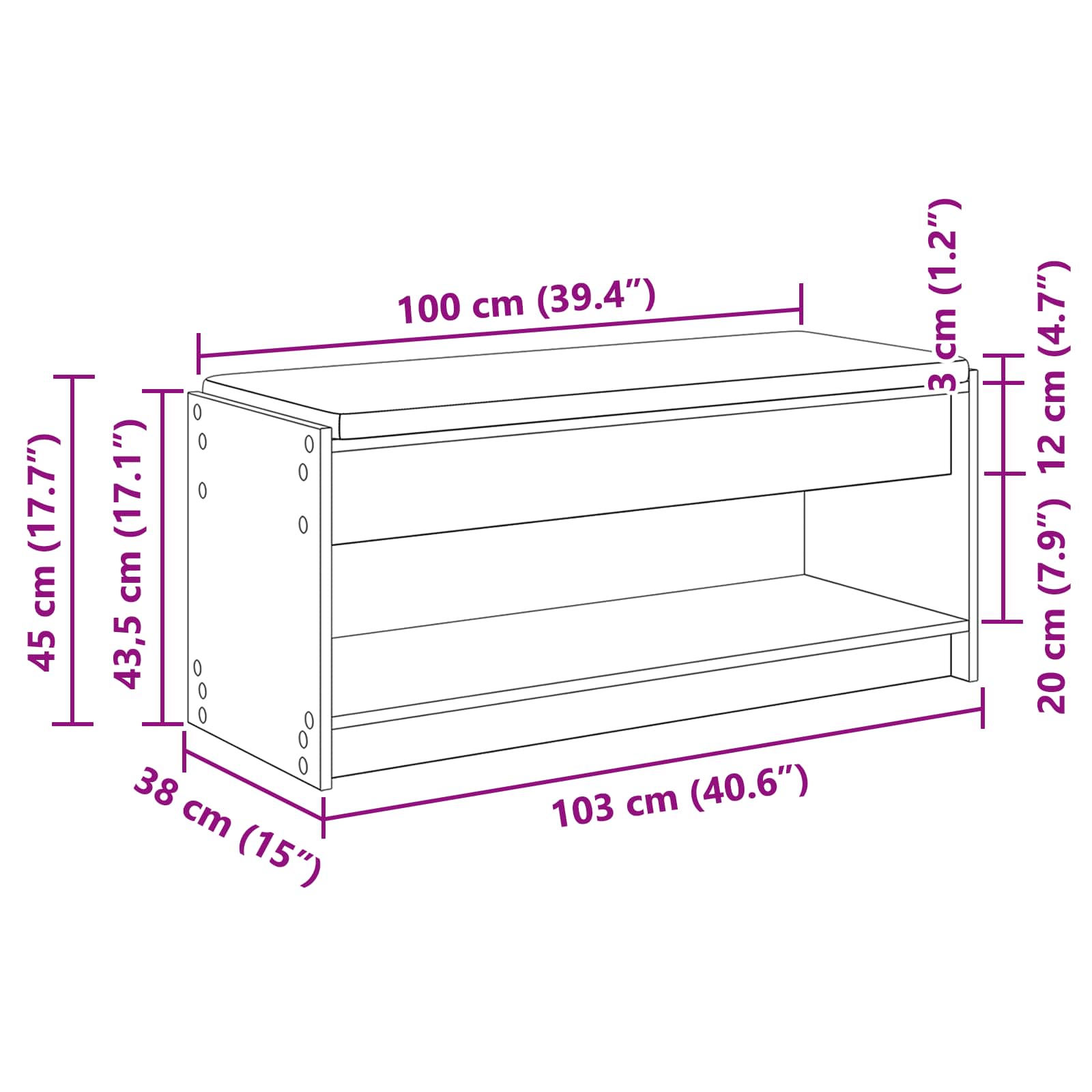 Halbank met kussen met plank Artisan Eik 103 x 38 x 45 cm is nu te koop bij PeponiXL, paradijselijk wonen!