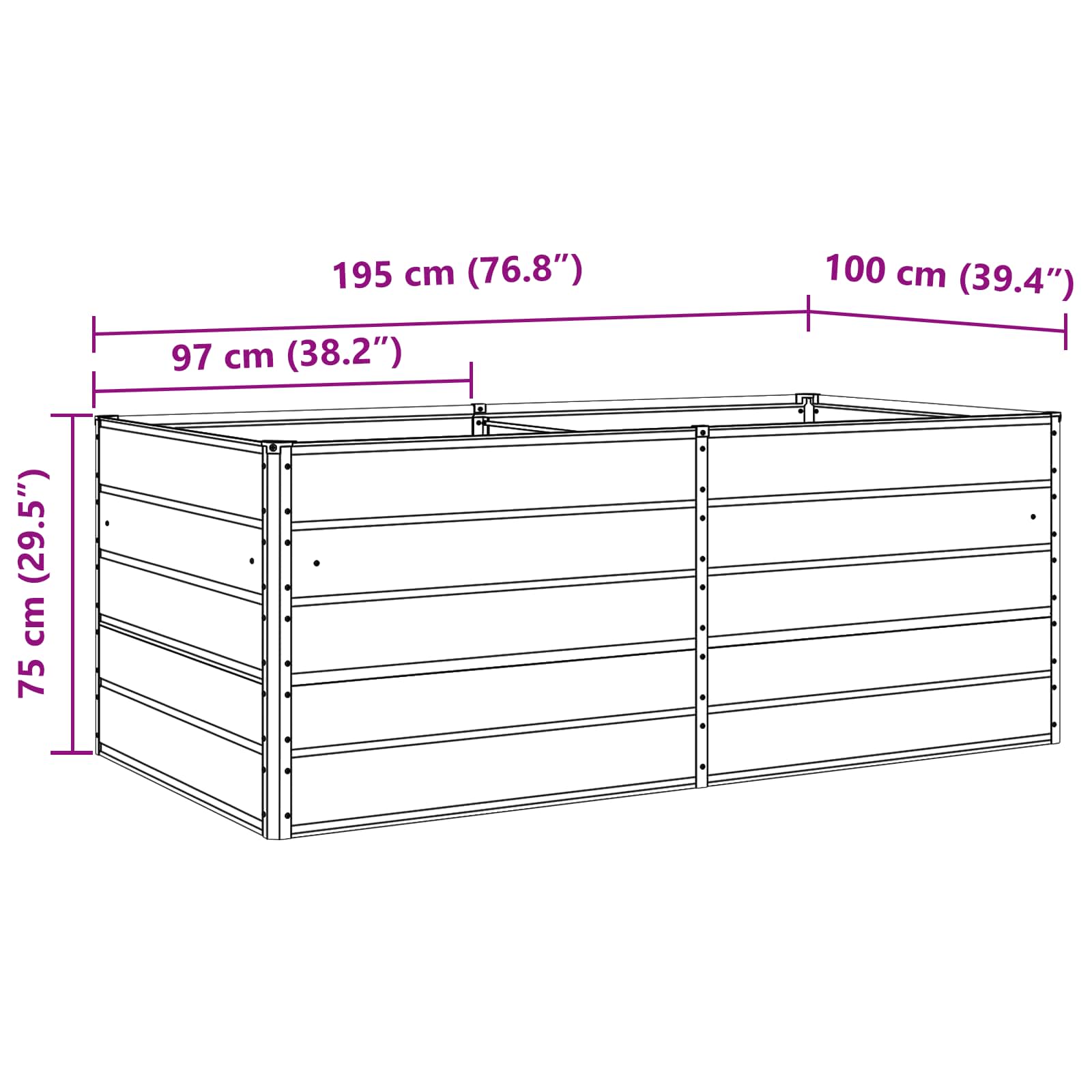 Plantenbak Lichtgrijs 195 x 100 x 45 cm Gegalvaniseerd staal is nu te koop bij PeponiXL, paradijselijk wonen!