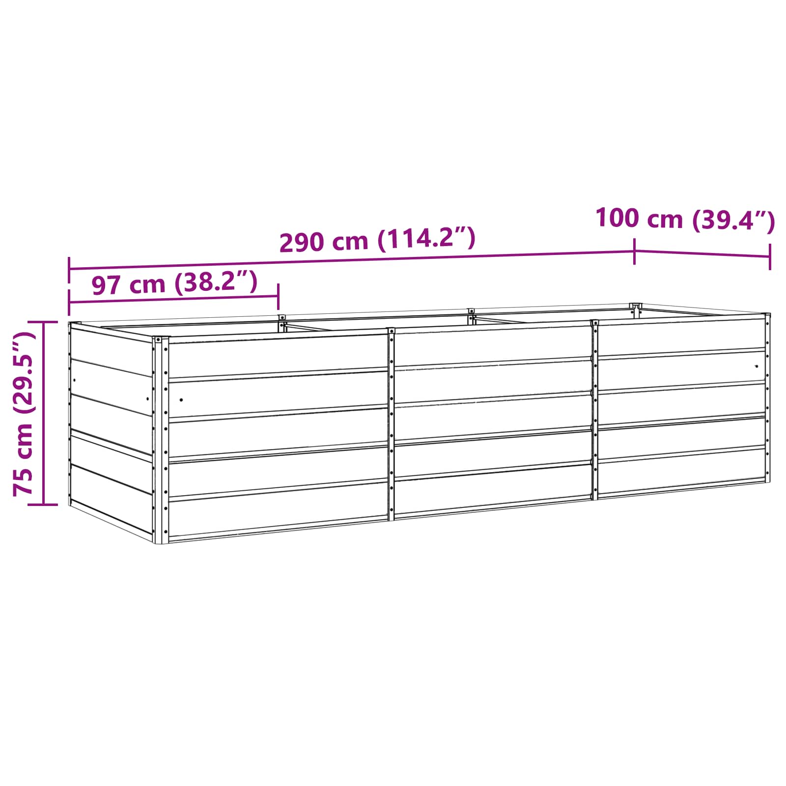 Plantenbak Antraciet 195 x 100 x 45 cm Gegalvaniseerd staal is nu te koop bij PeponiXL, paradijselijk wonen!