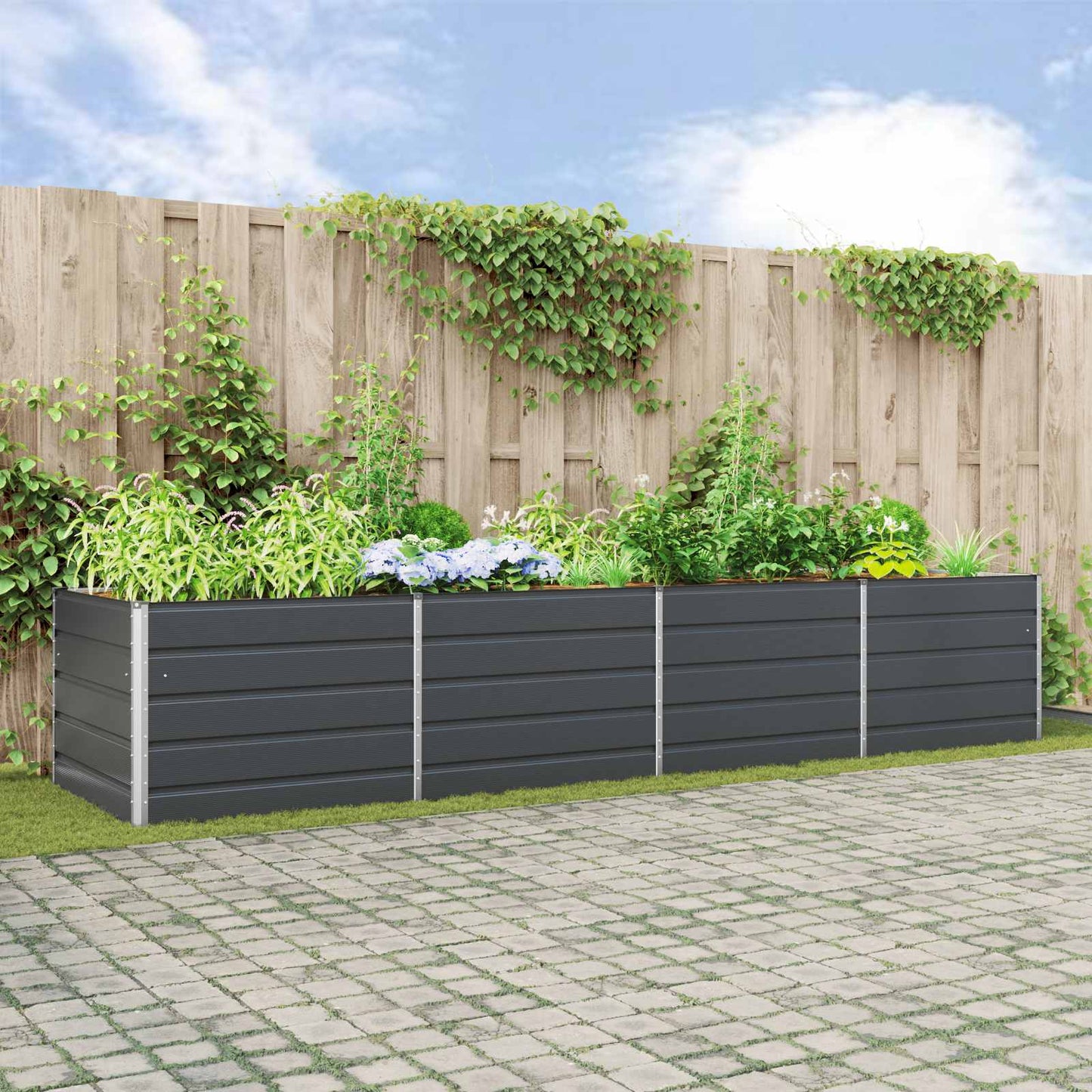 Plantenbak Antraciet 385 x 100 x 75 cm Gegalvaniseerd staal is nu te koop bij PeponiXL, paradijselijk wonen!