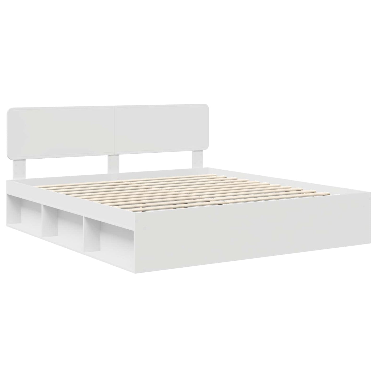 Bedframe met hoofdeinde Wit 200 x 200 cm Massief grenenhout is nu te koop bij PeponiXL, paradijselijk wonen!