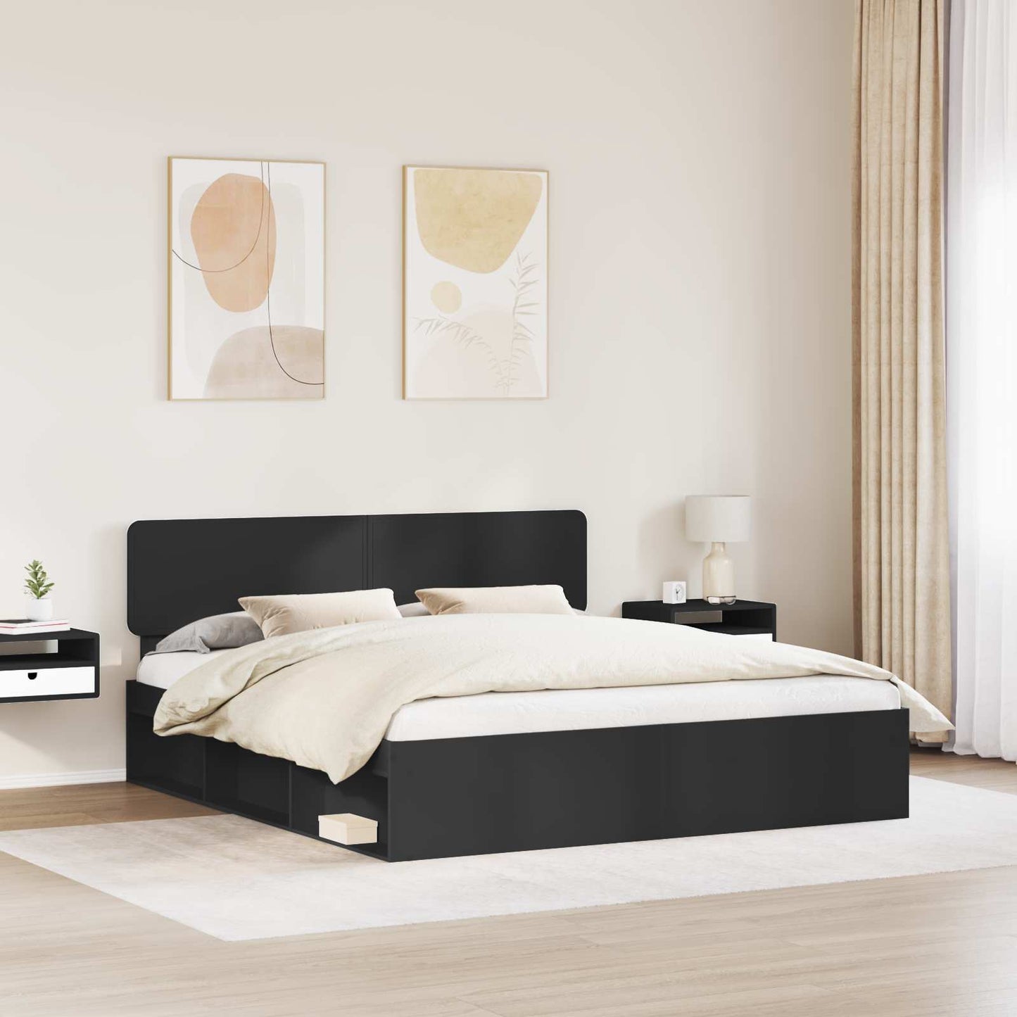 Bedframe met hoofdeinde Zwart 200 x 200 cm Massief grenenhout is nu te koop bij PeponiXL, paradijselijk wonen!