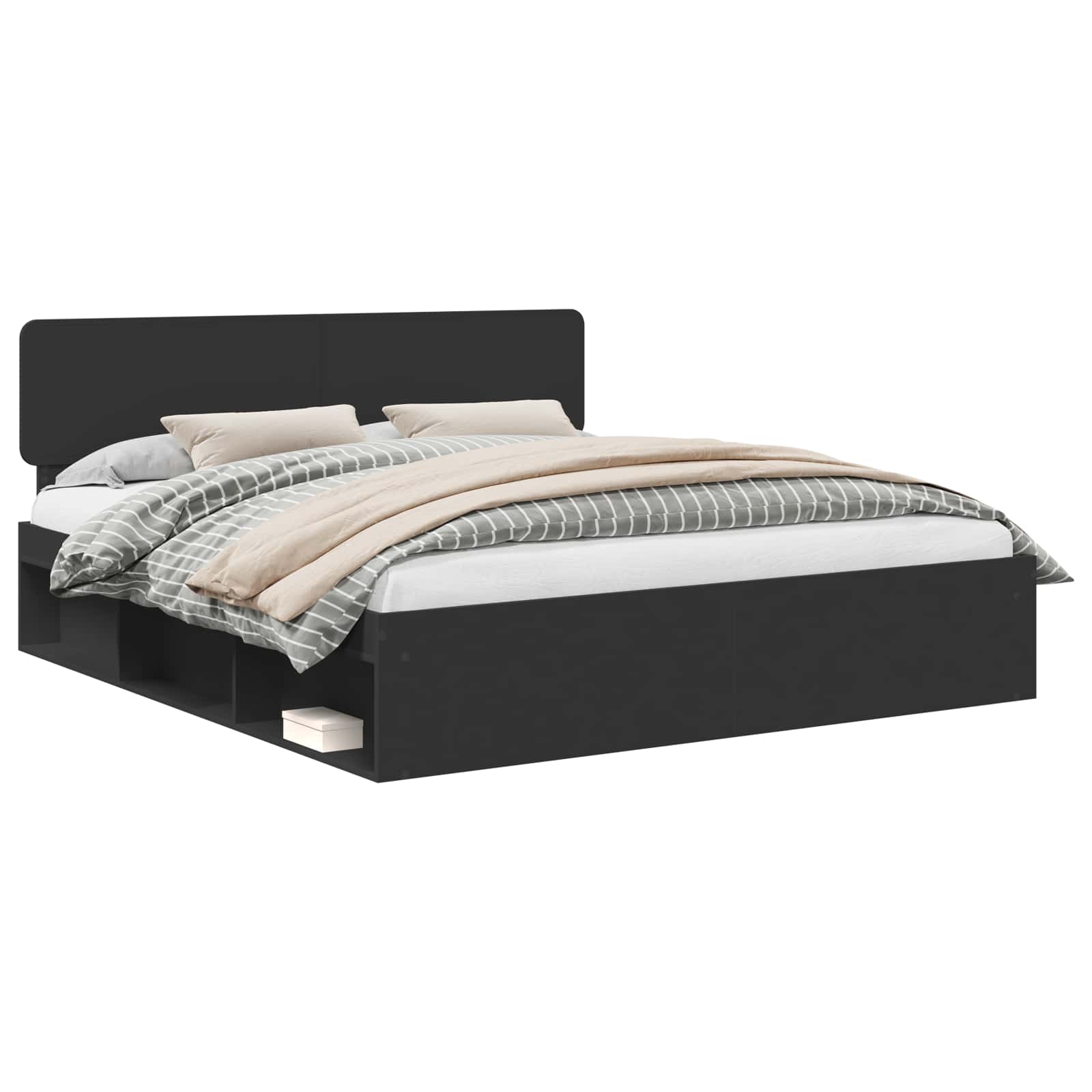 Bedframe met hoofdeinde Zwart 200 x 200 cm Massief grenenhout is nu te koop bij PeponiXL, paradijselijk wonen!