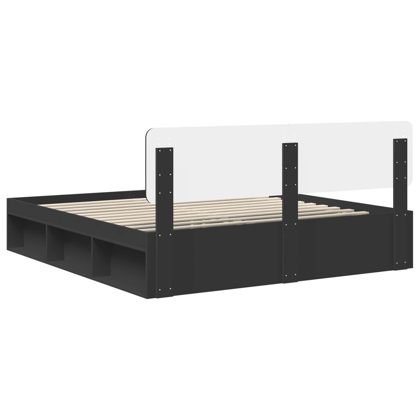 Bedframe met hoofdeinde Zwart 200 x 200 cm Massief grenenhout is nu te koop bij PeponiXL, paradijselijk wonen!