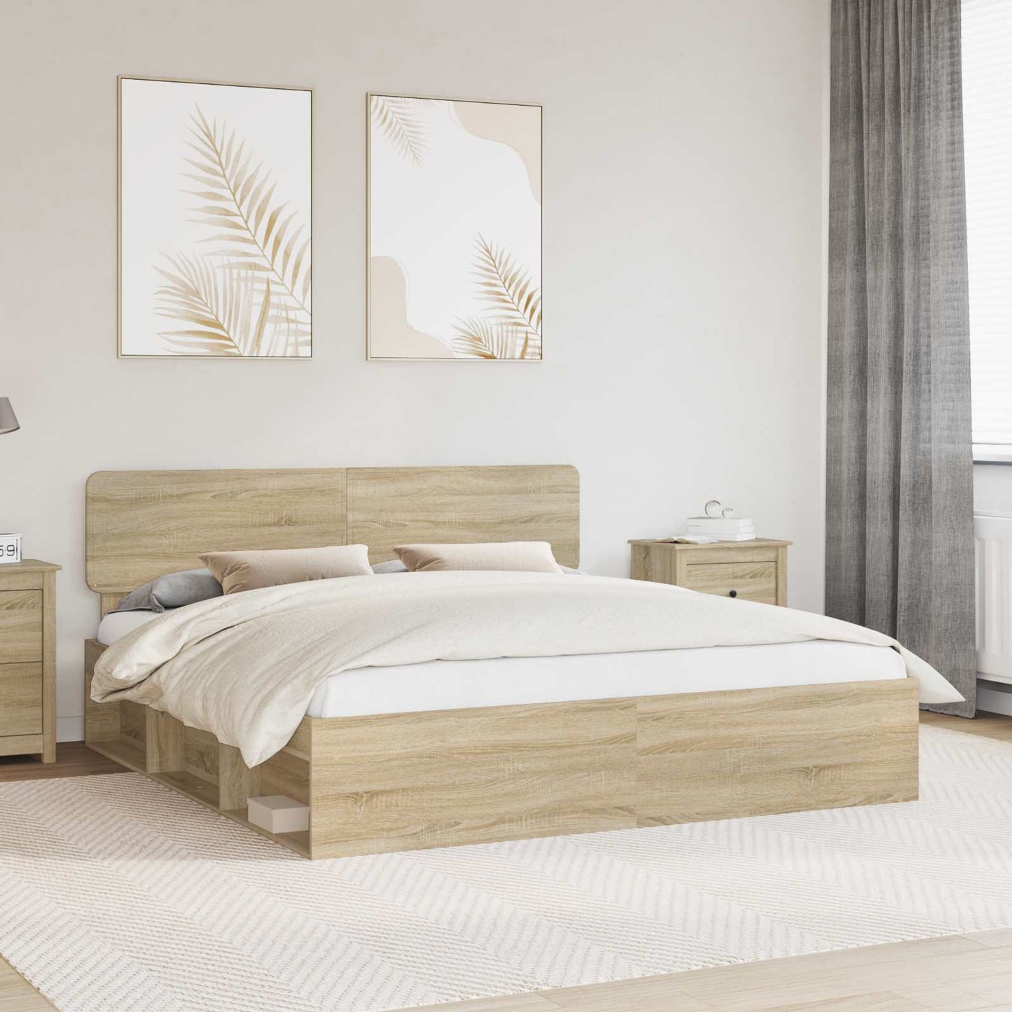 Bedframe met hoofdeinde Sonoma 200 x 200 cm Massief grenenhout is nu te koop bij PeponiXL, paradijselijk wonen!