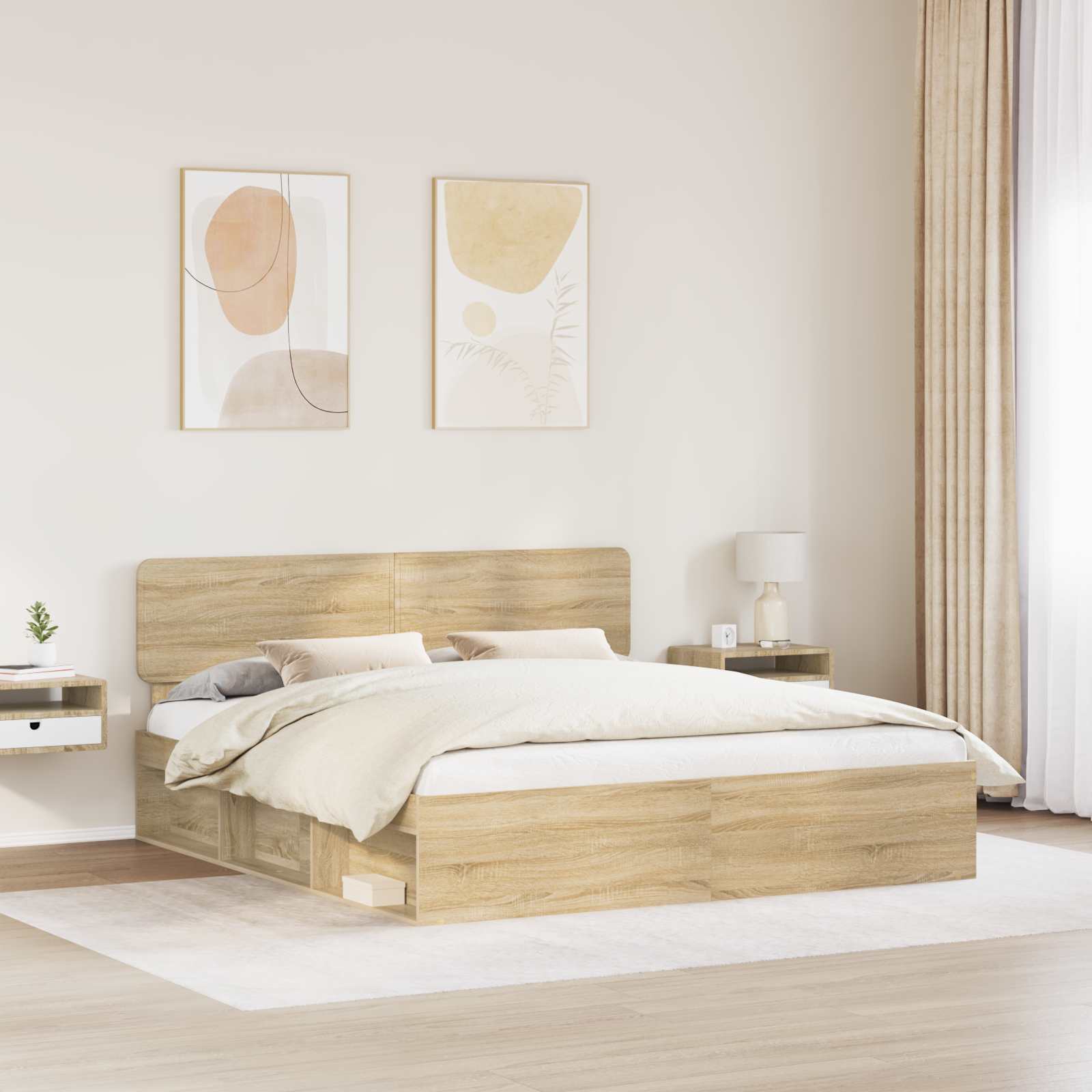 Bedframe met hoofdeinde Sonoma 200 x 200 cm Massief grenenhout is nu te koop bij PeponiXL, paradijselijk wonen!