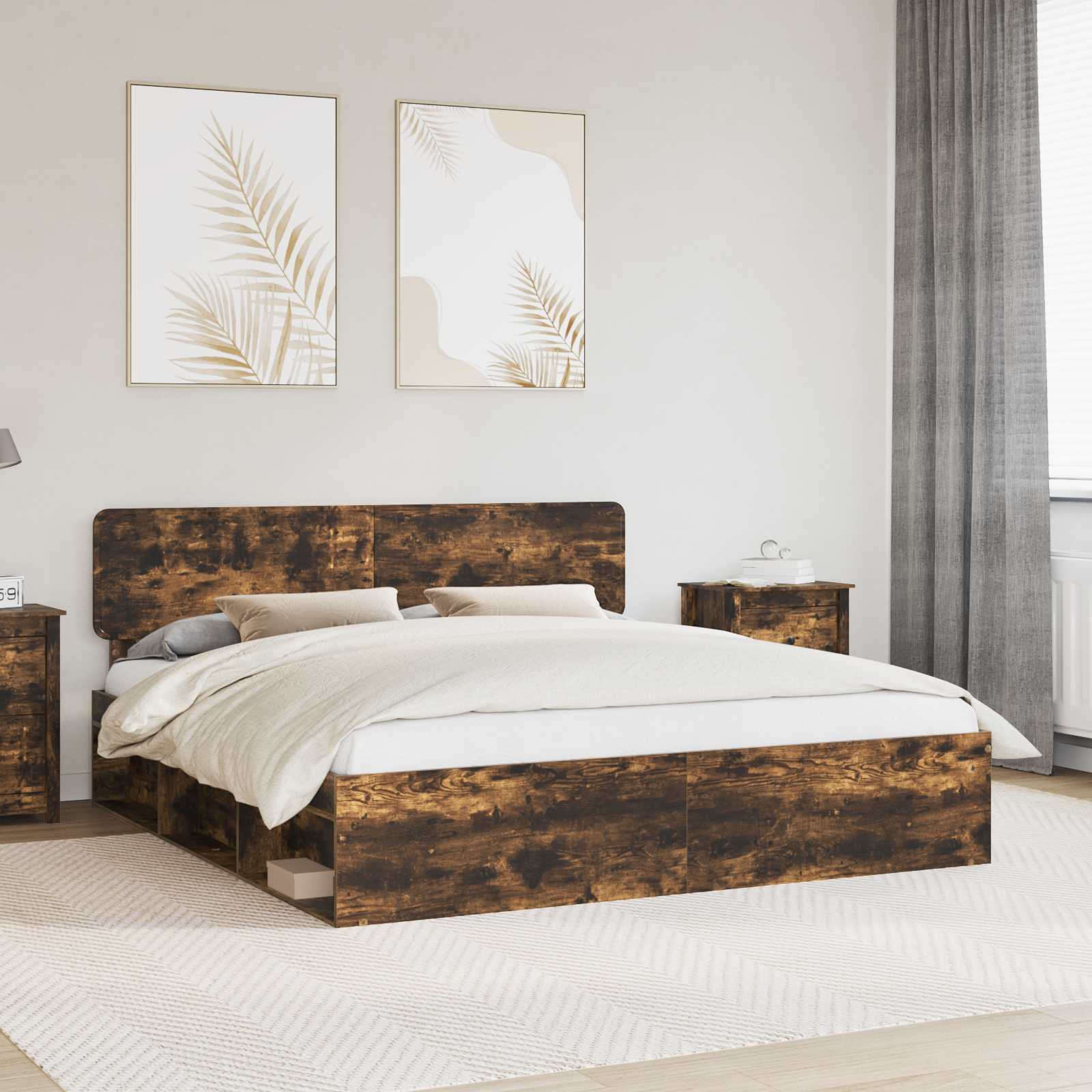 Bedframe Gerookt eiken 200 x 200 cm Massief grenenhout is nu te koop bij PeponiXL, paradijselijk wonen!