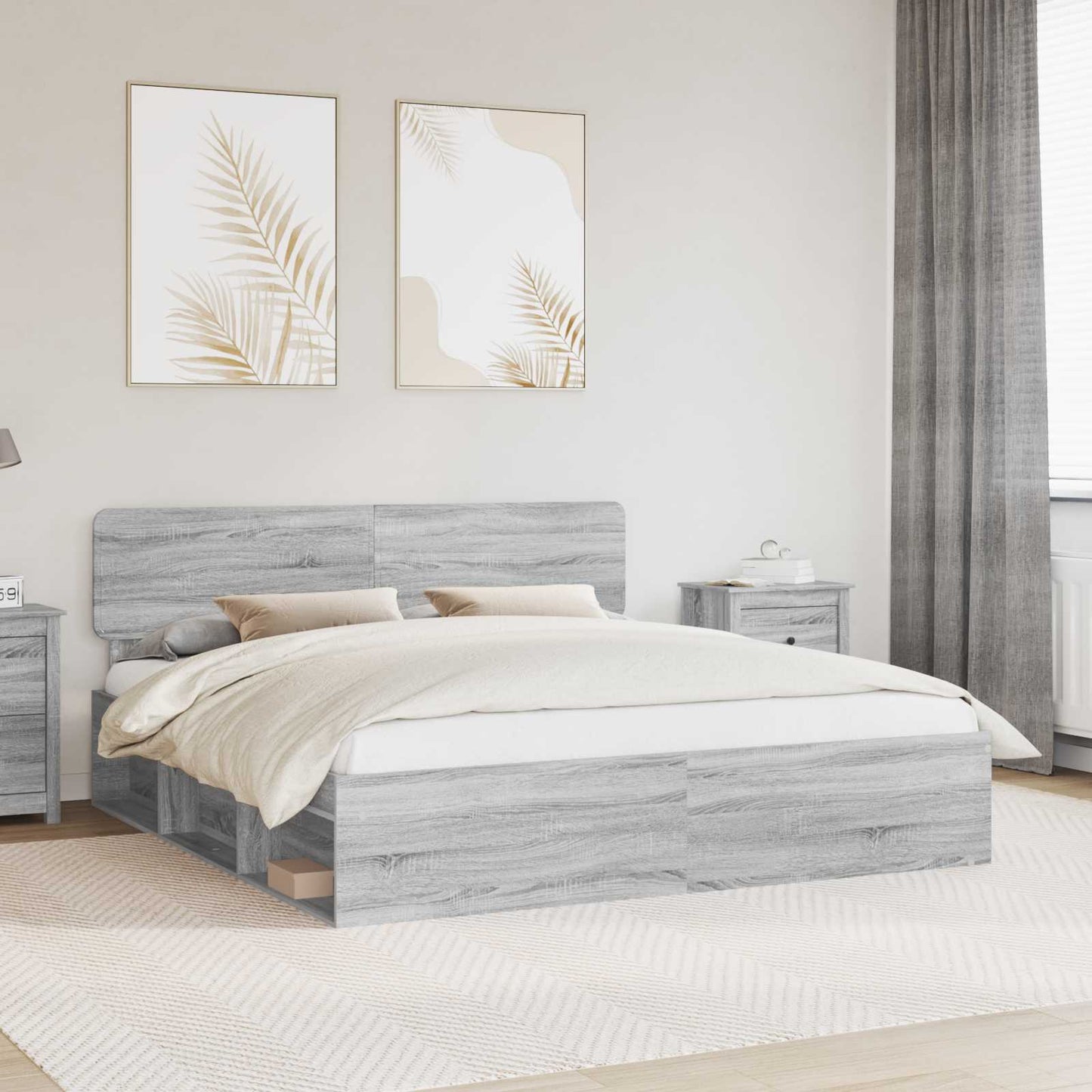 Bedframe Grijs Sonoma 200 x 200 cm Massief grenenhout is nu te koop bij PeponiXL, paradijselijk wonen!