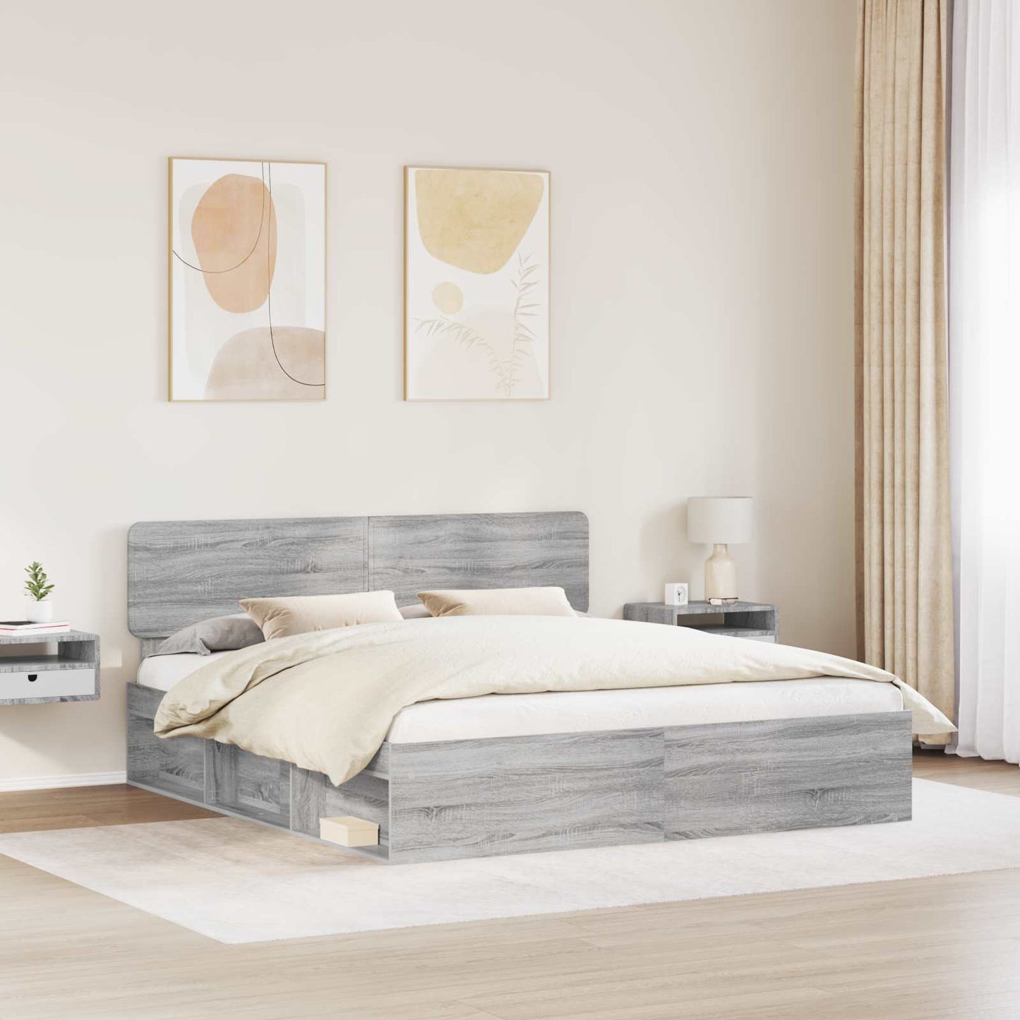 Bedframe Grijs Sonoma 200 x 200 cm Massief grenenhout is nu te koop bij PeponiXL, paradijselijk wonen!