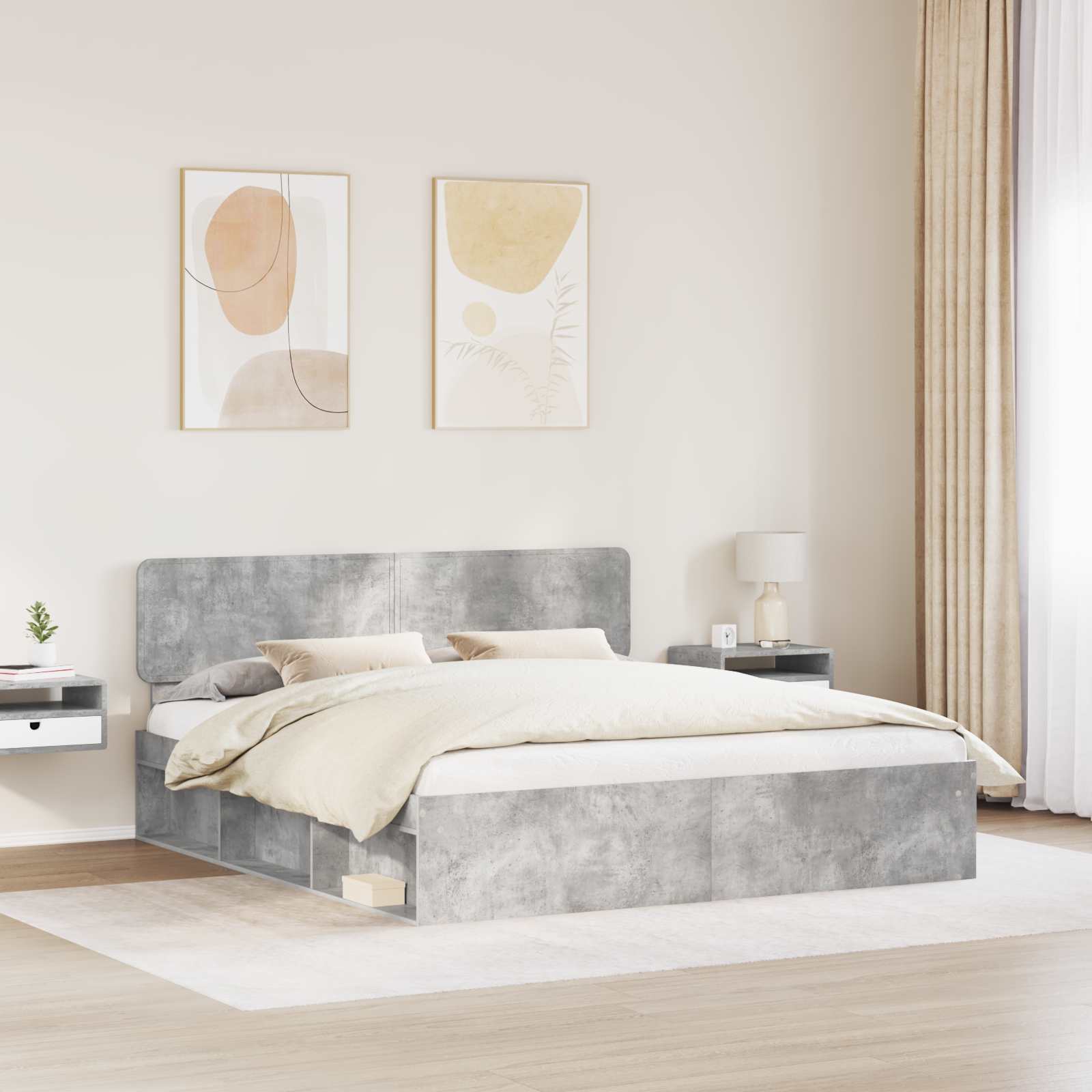 Bedframe met hoofdeinde Beton 180 x 200 cm Massief grenenhout is nu te koop bij PeponiXL, paradijselijk wonen!