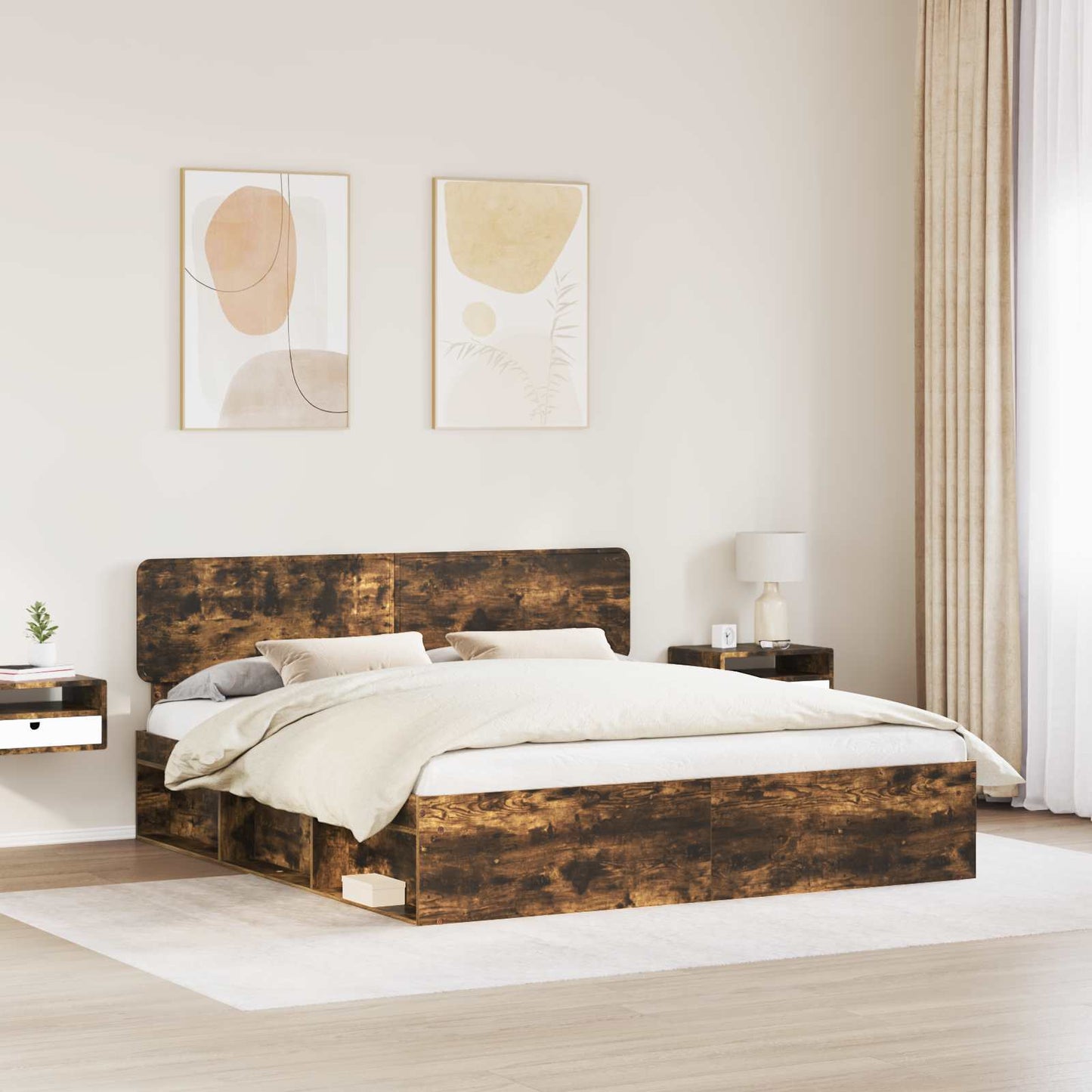 Bedframe Gerookt eiken 180 x 200 cm Massief grenenhout is nu te koop bij PeponiXL, paradijselijk wonen!