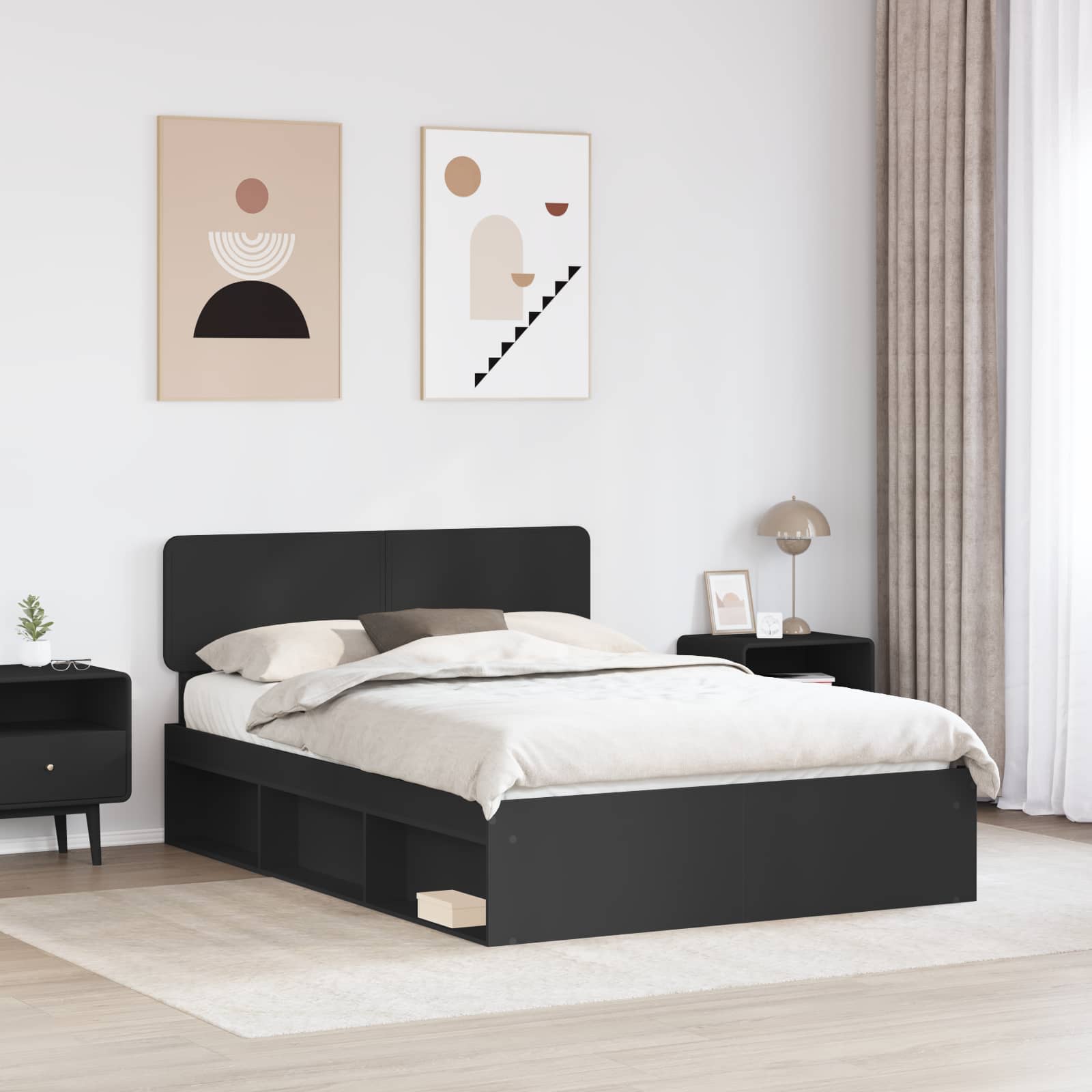 Bedframe met hoofdeinde Zwart 160 x 200 cm Massief grenenhout is nu te koop bij PeponiXL, paradijselijk wonen!