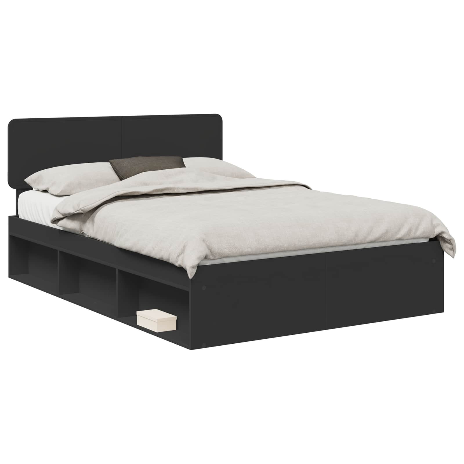 Bedframe met hoofdeinde Zwart 160 x 200 cm Massief grenenhout is nu te koop bij PeponiXL, paradijselijk wonen!