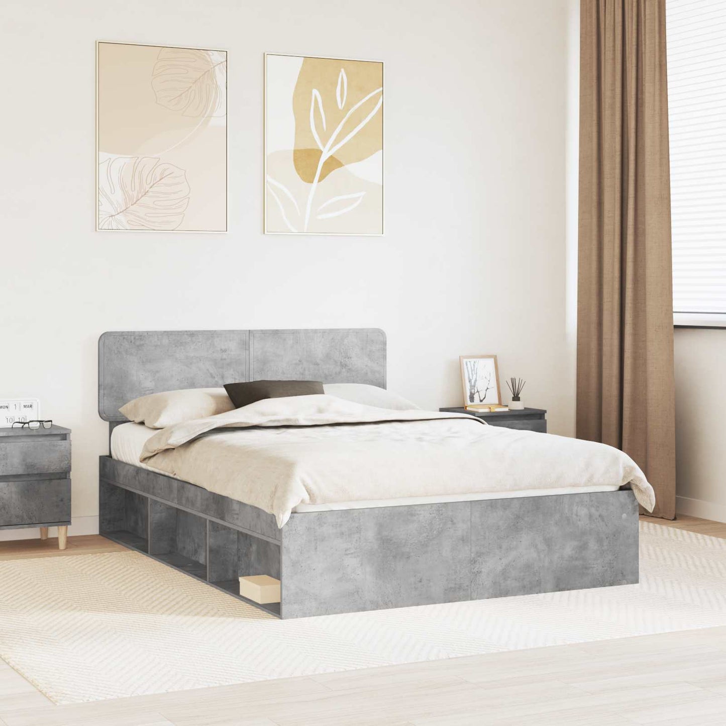 Bedframe met hoofdeinde Beton 160 x 200 cm Massief grenenhout is nu te koop bij PeponiXL, paradijselijk wonen!