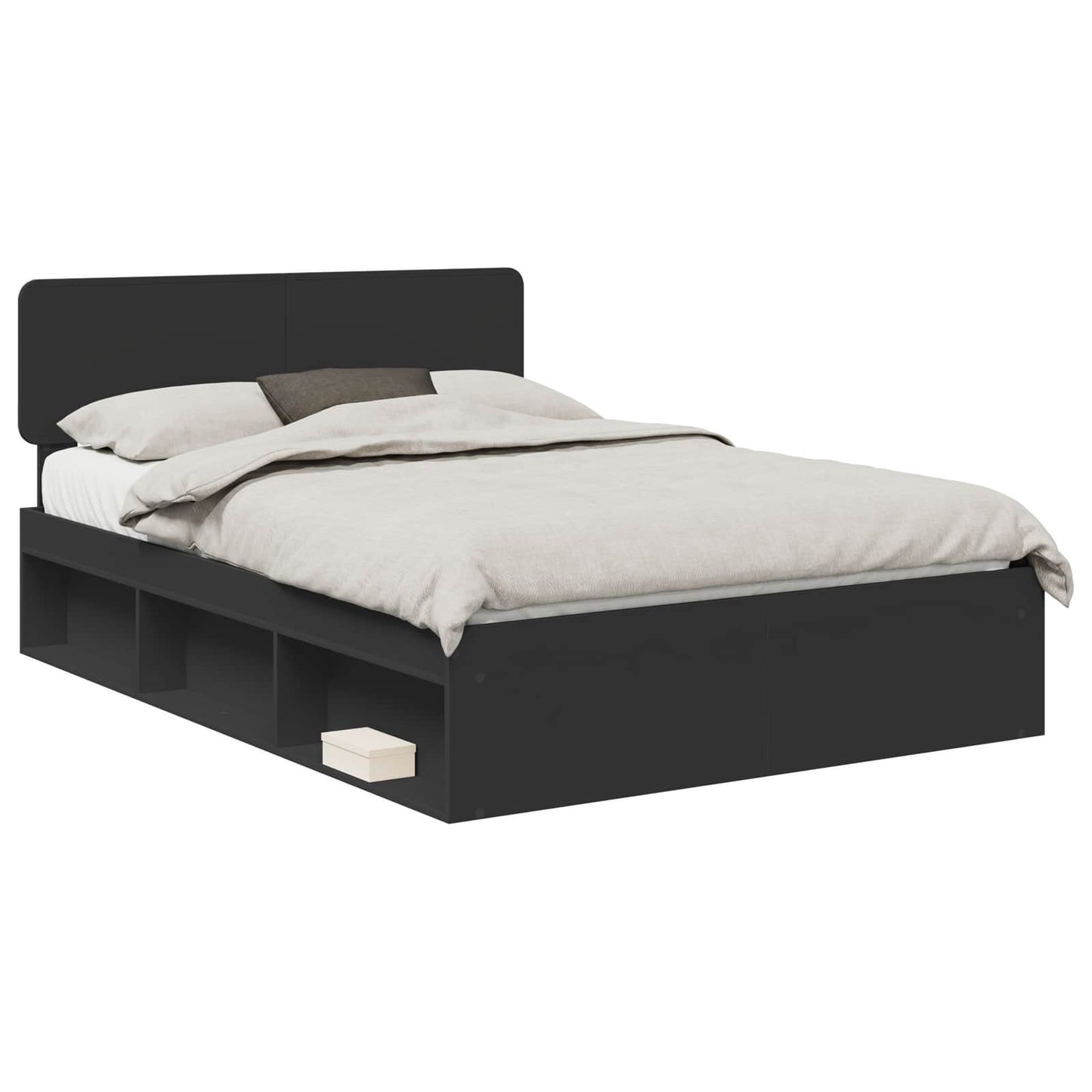 Bedframe met hoofdeinde Zwart 150 x 200 cm Massief grenenhout is nu te koop bij PeponiXL, paradijselijk wonen!