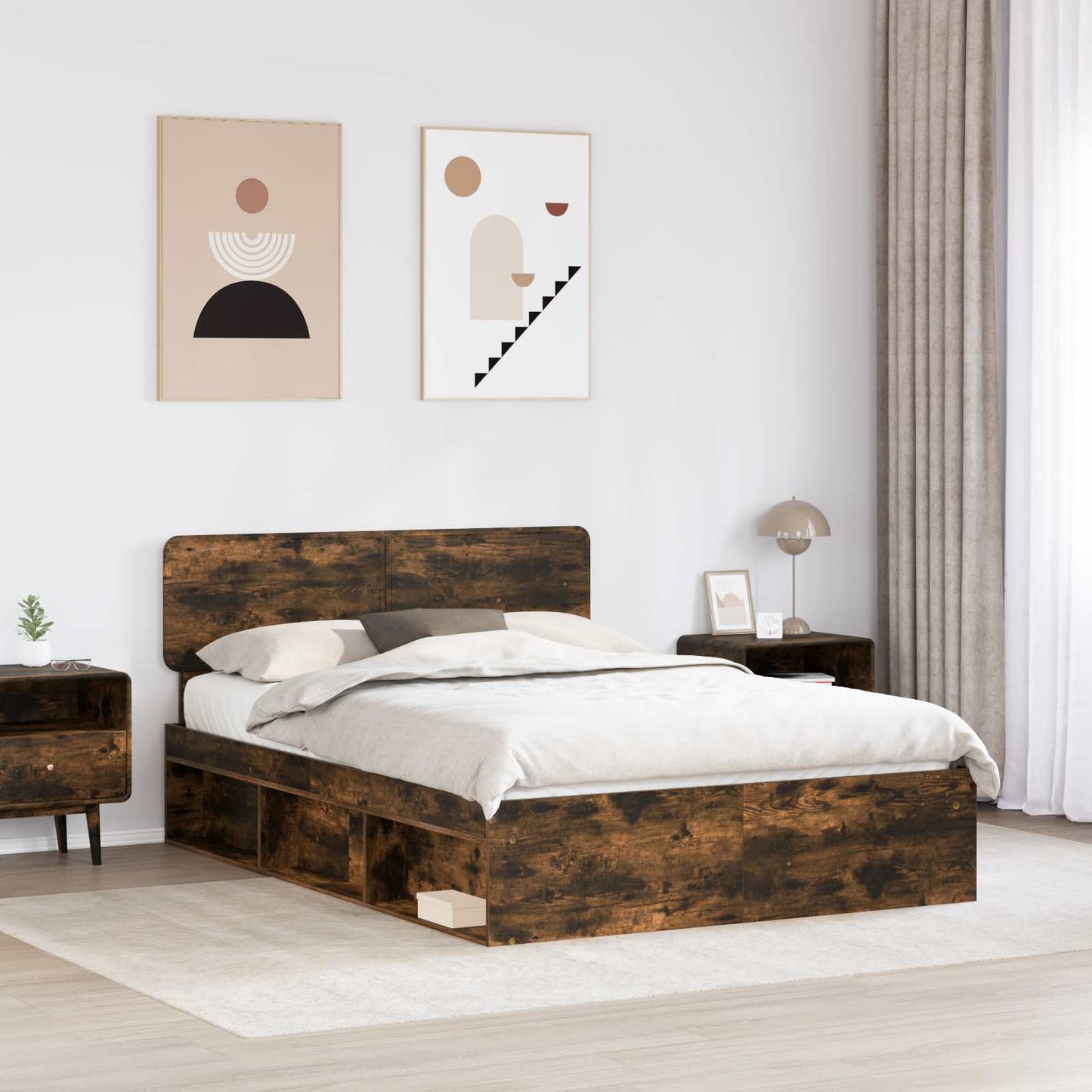Bedframe Gerookt eiken 150 x 200 cm Massief grenenhout is nu te koop bij PeponiXL, paradijselijk wonen!